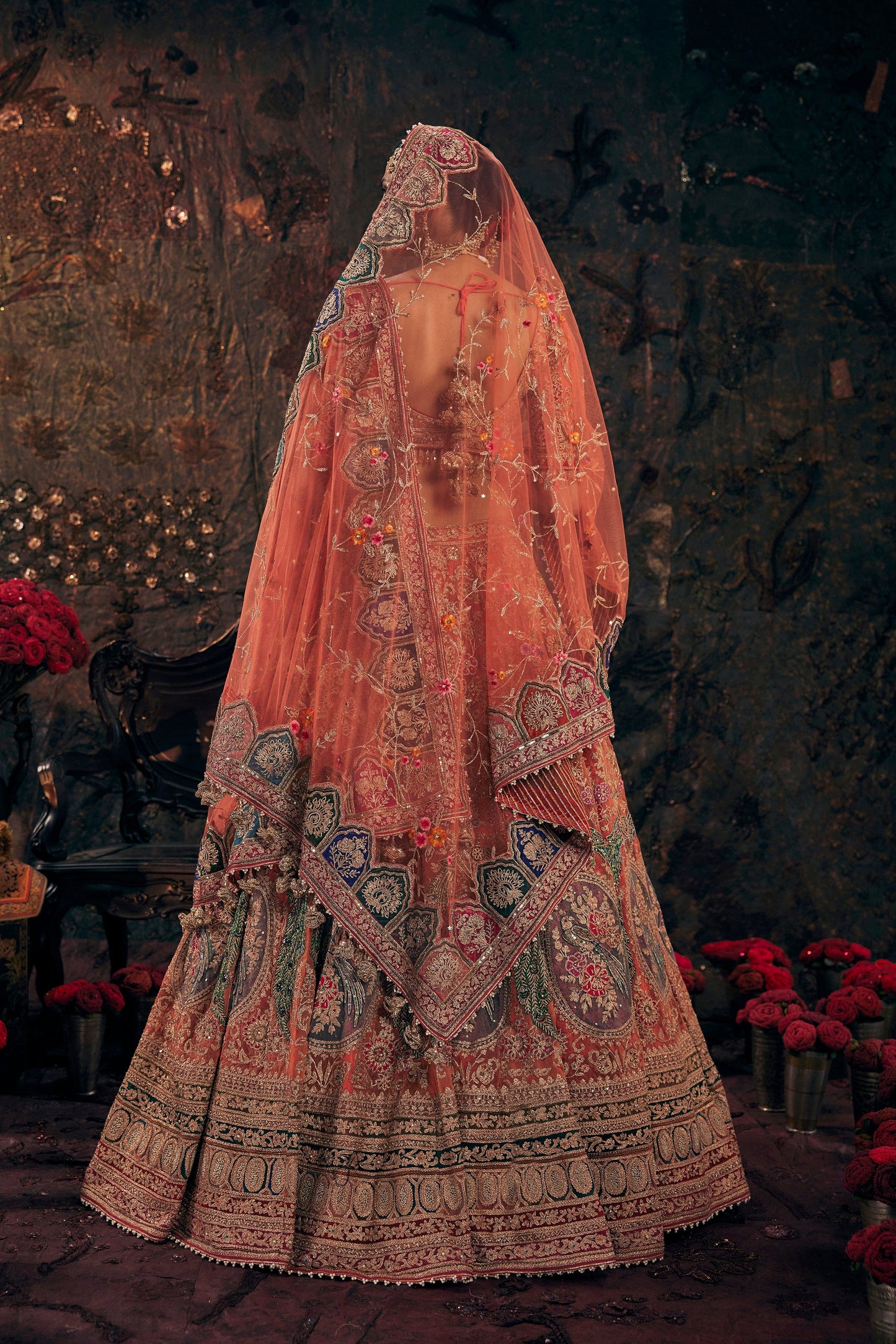 Burnt Orange Tulle Lehenga