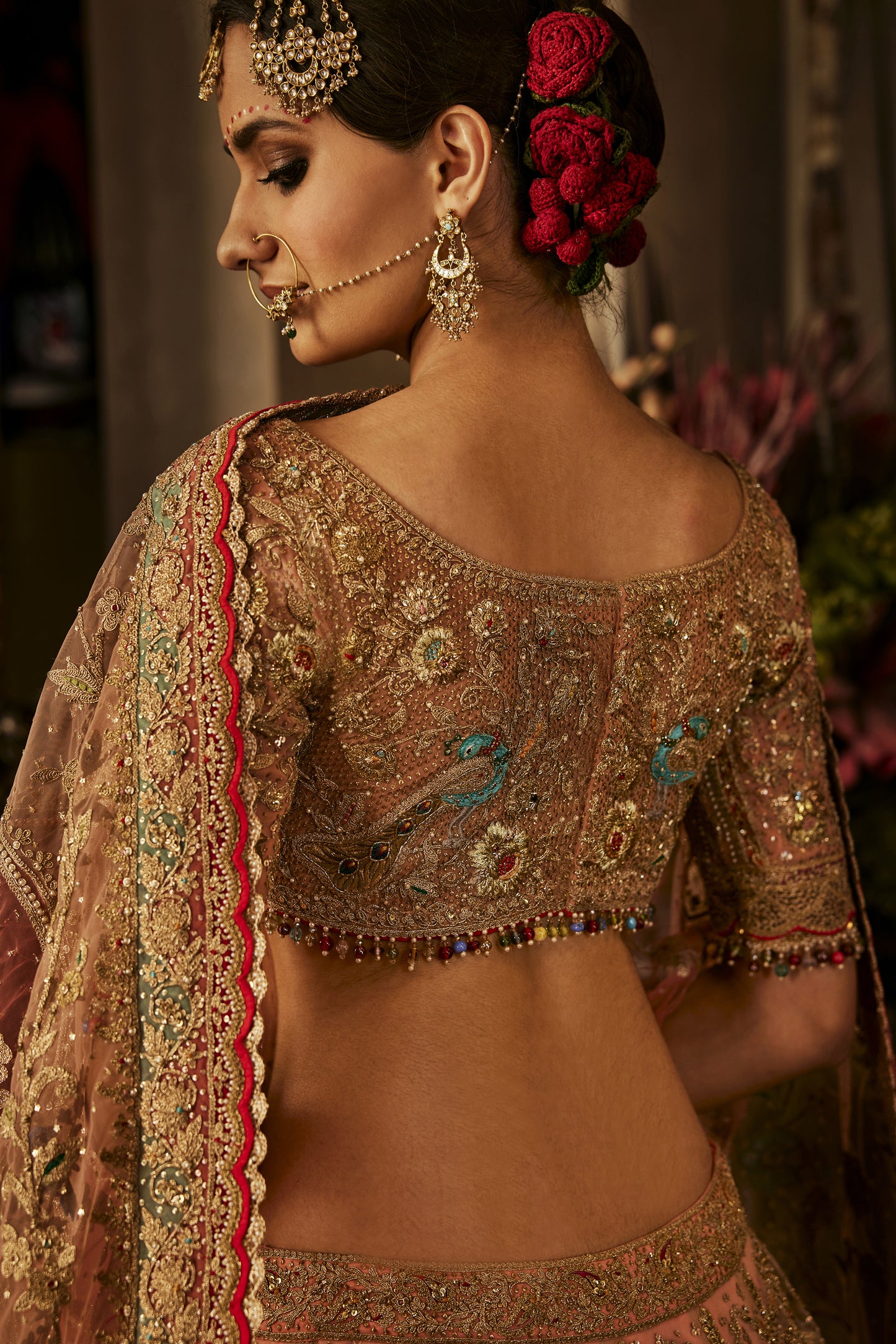 Peach Hued Dancing Figures Lehenga