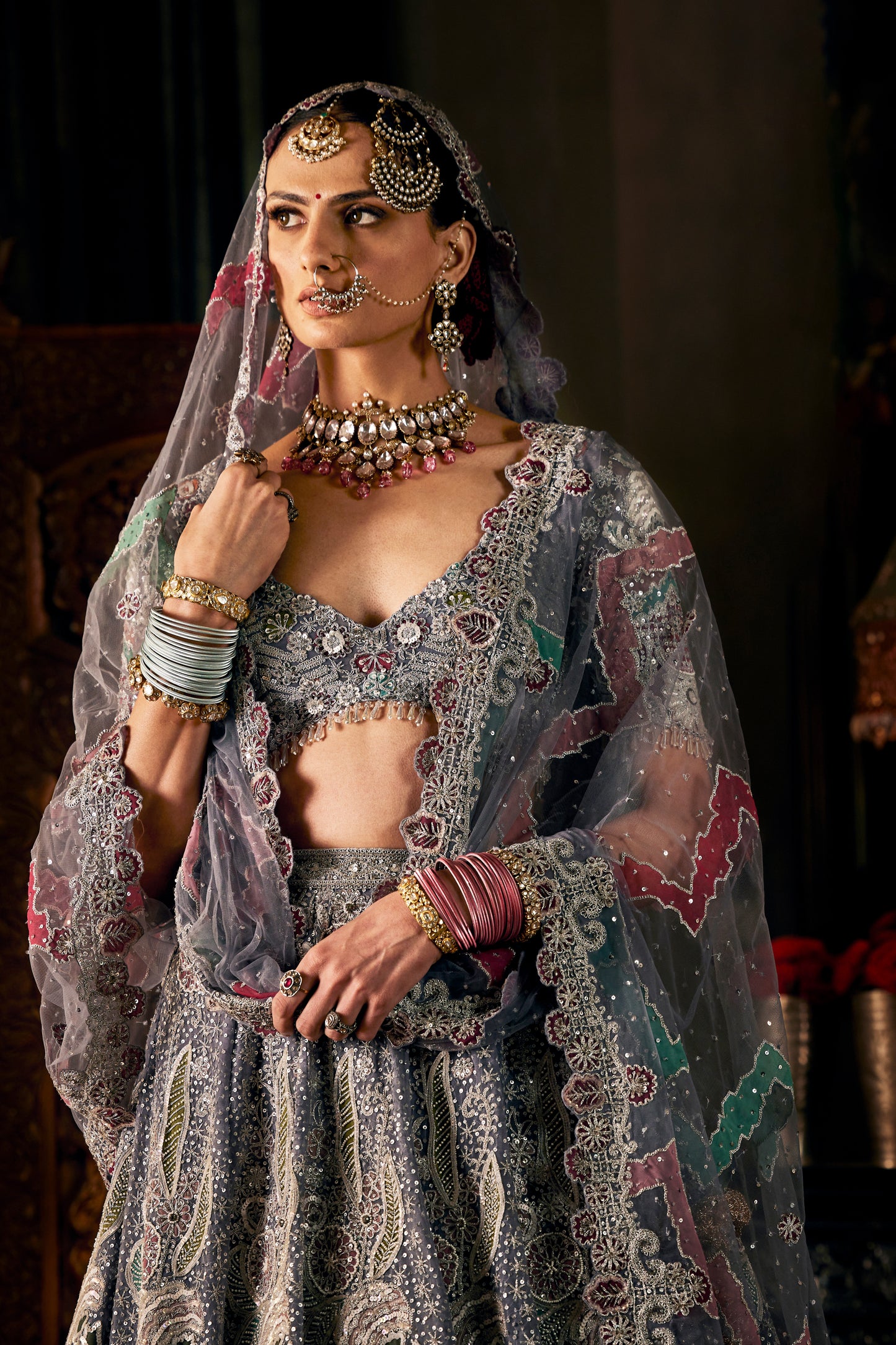 Flint Grey Tulle Lehenga