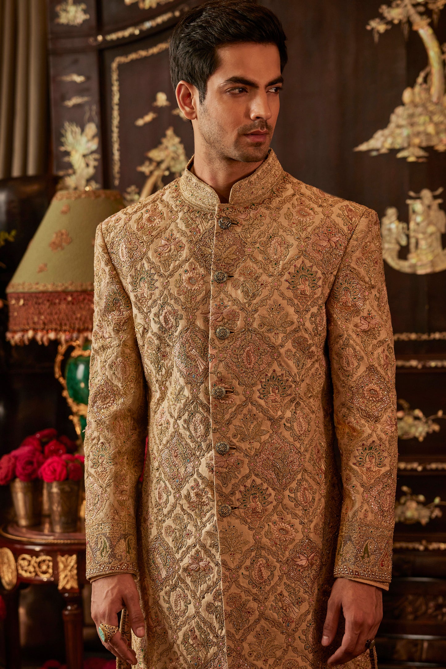 Pale Gold Paisley Sherwani