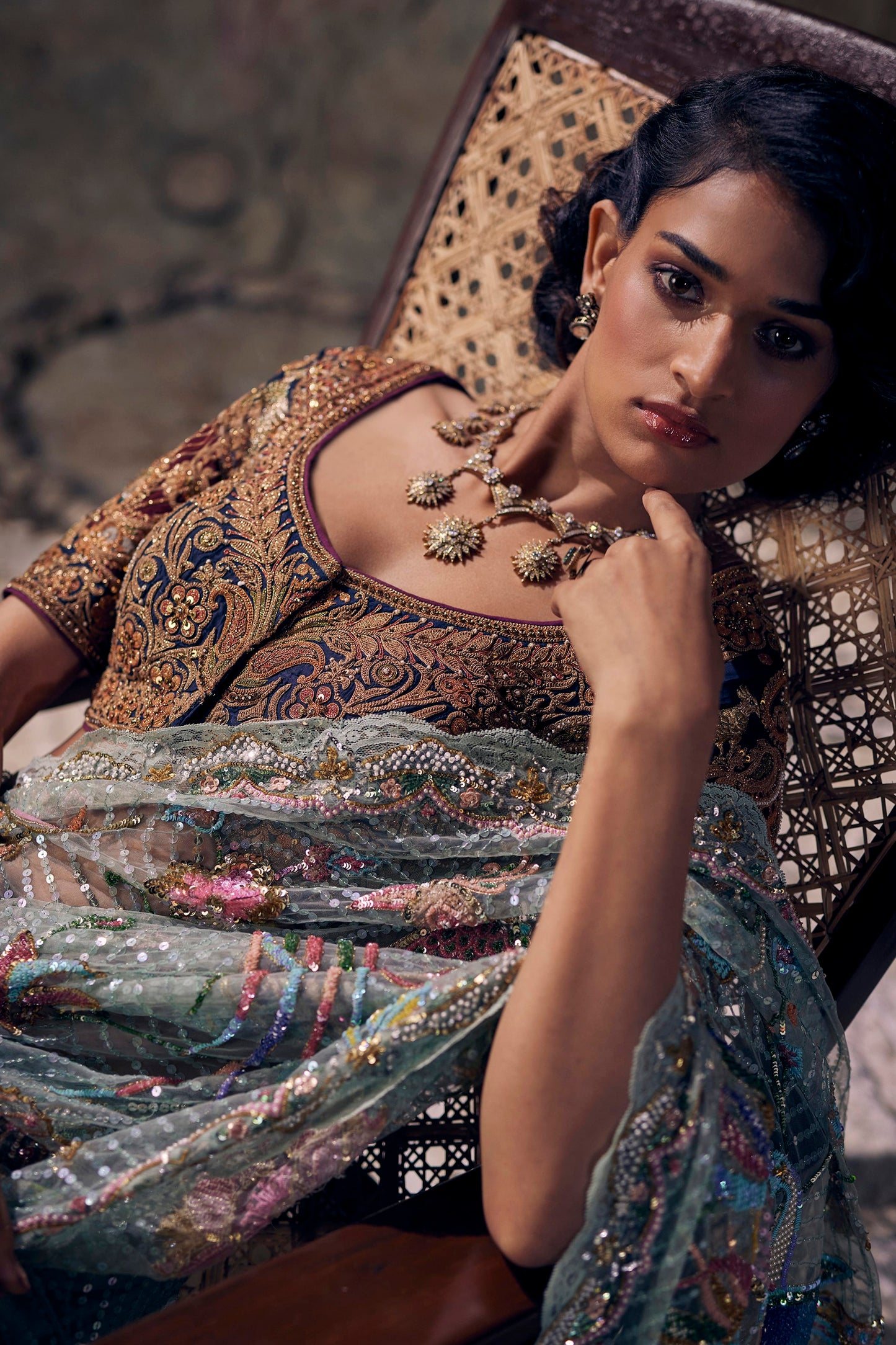 Ice Blue Deco Mosaic Saree
