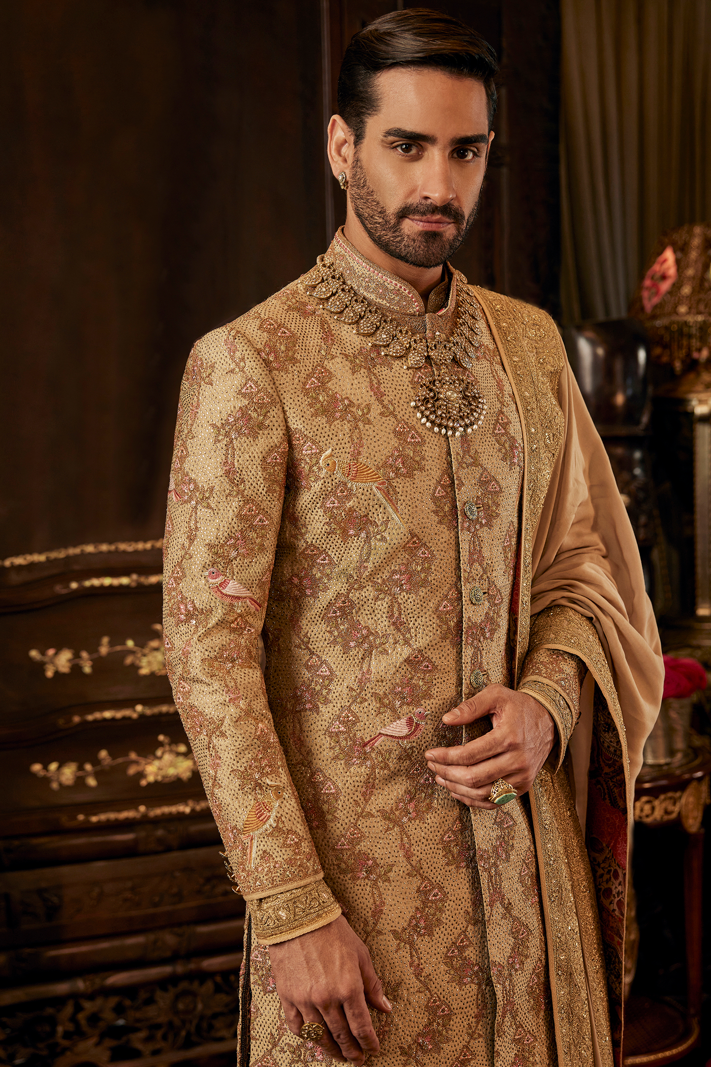 Golden Palampore Silk Sherwani