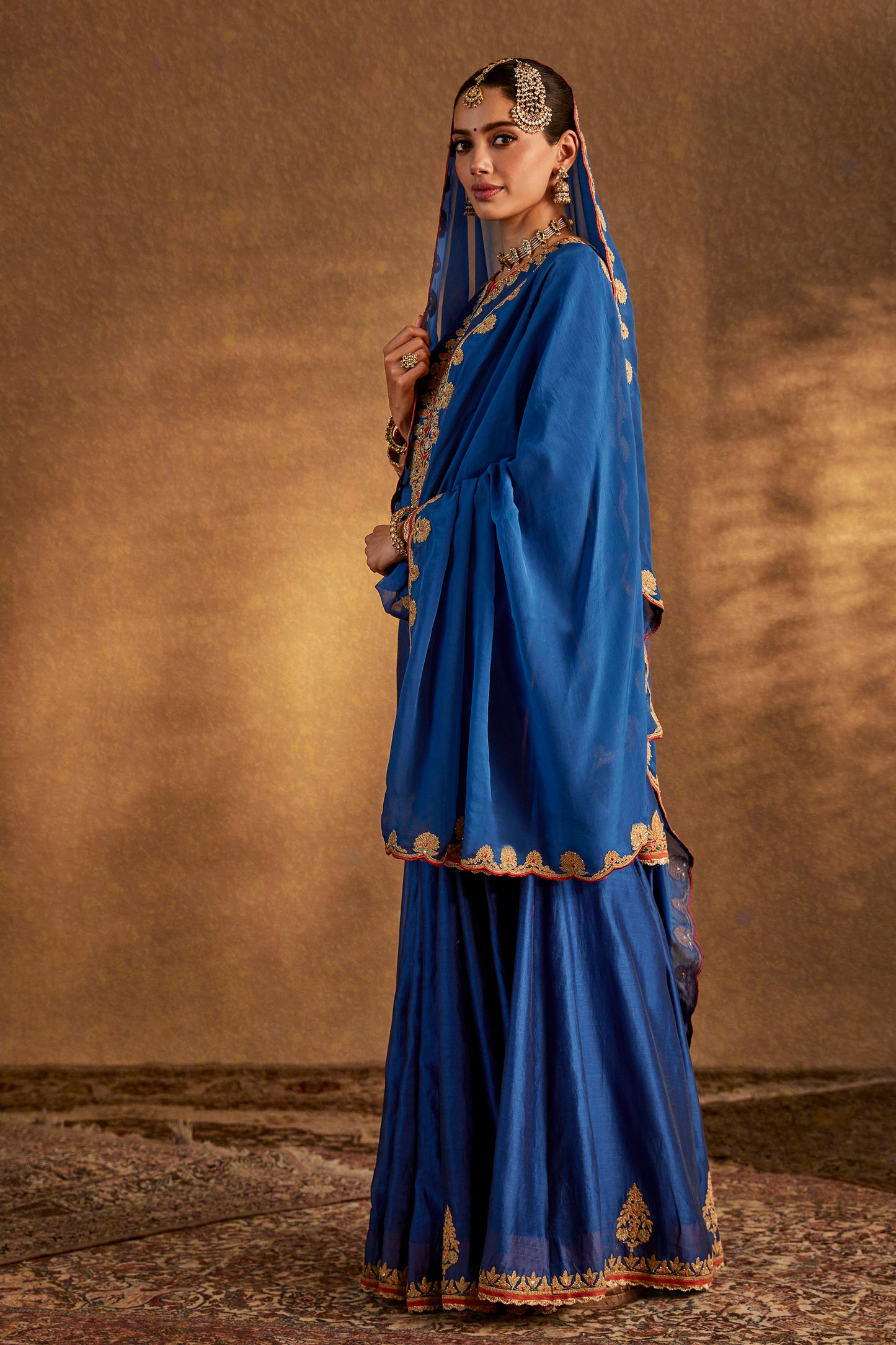 Lapis Blue Silk Sharara Set