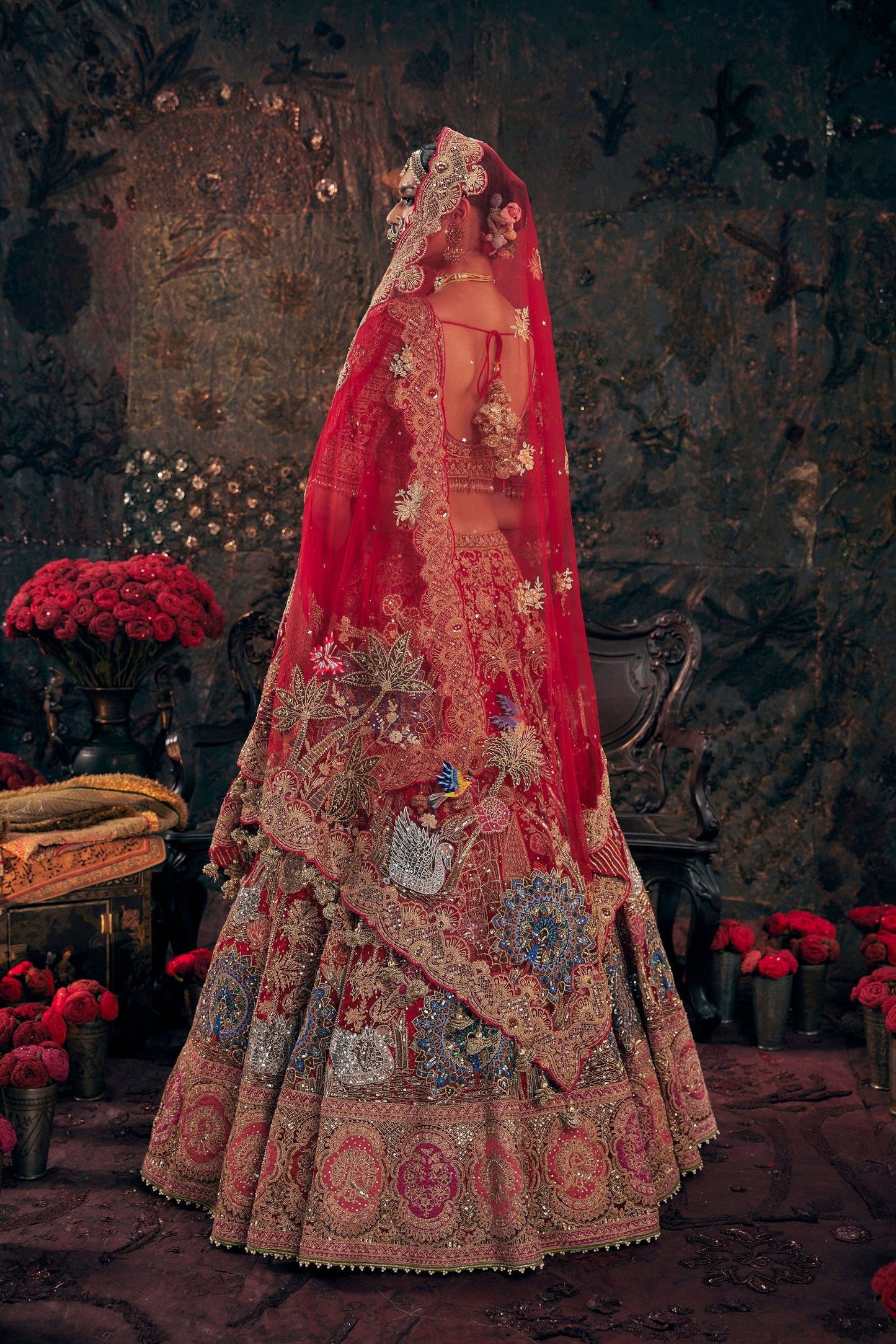 Deep Red Embroidered Lehenga