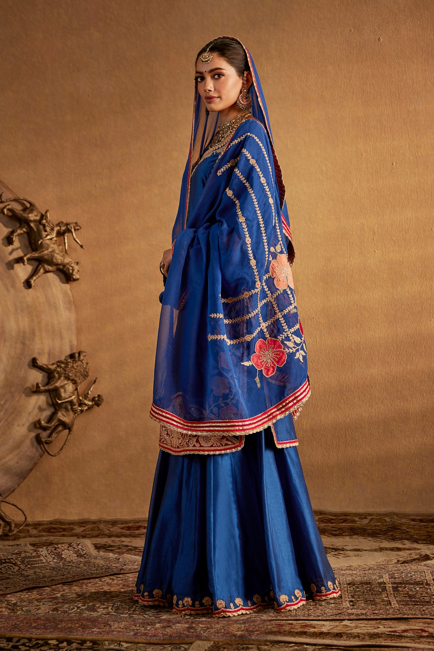 Dark Blue Floral Sharara Set
