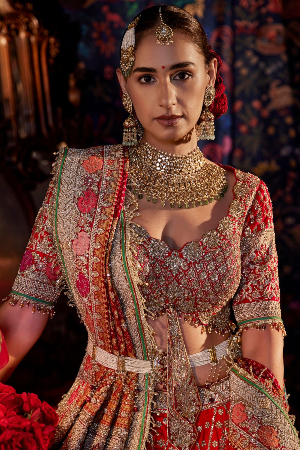 Scarlet Red Chevron  Lehenga Set