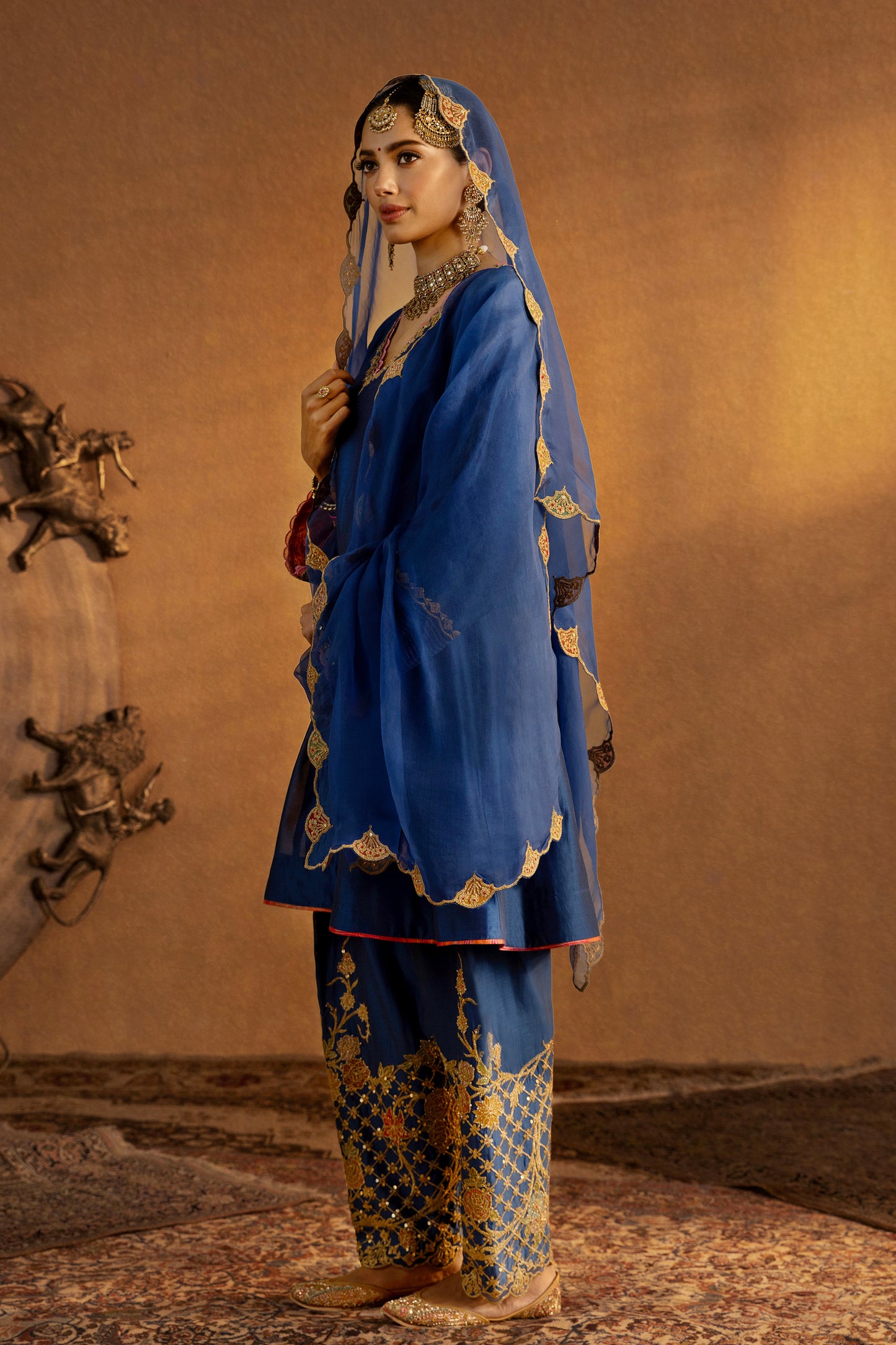 Dark Blue Mughal Jaali Kurta Set