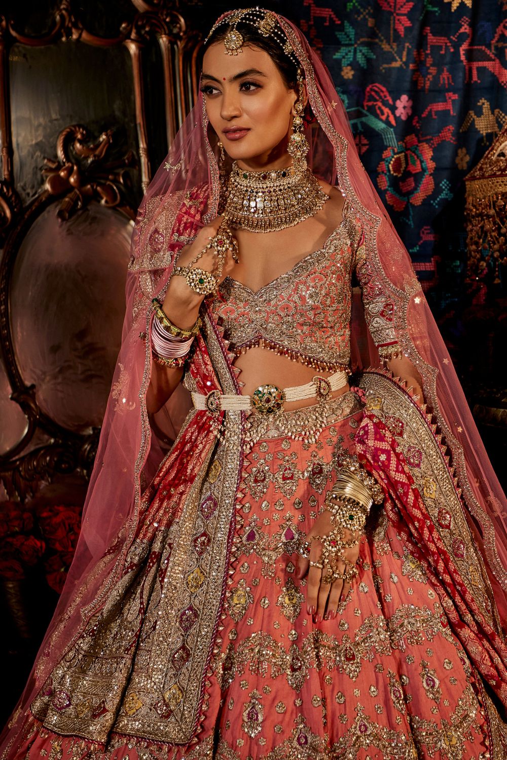 Coral Floral & Paisley Lehenga Set