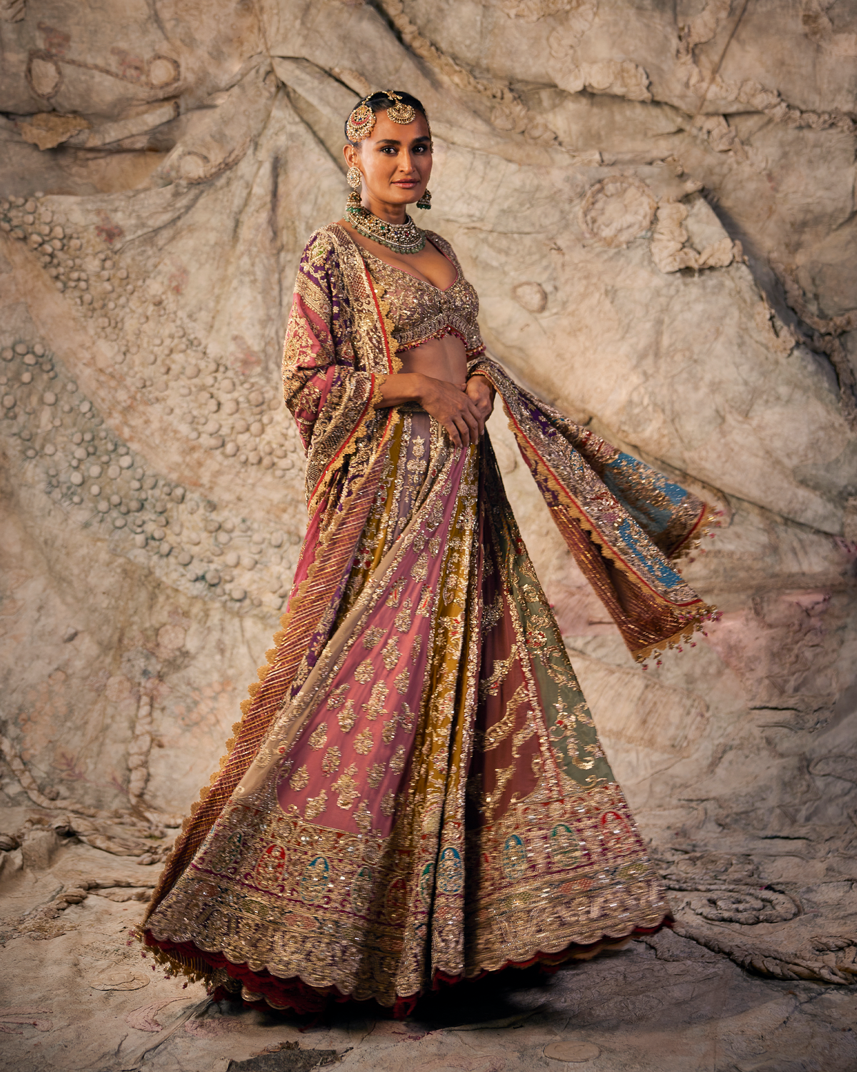 Mustard & Vintage Rose Embroidered Lehenga