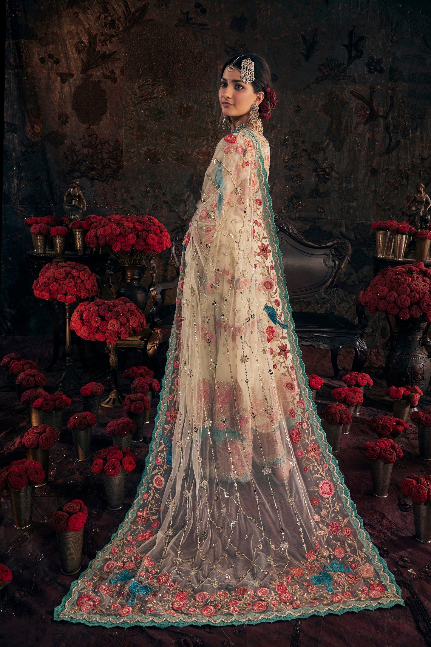 Ivory Embroidered Kalidar Set