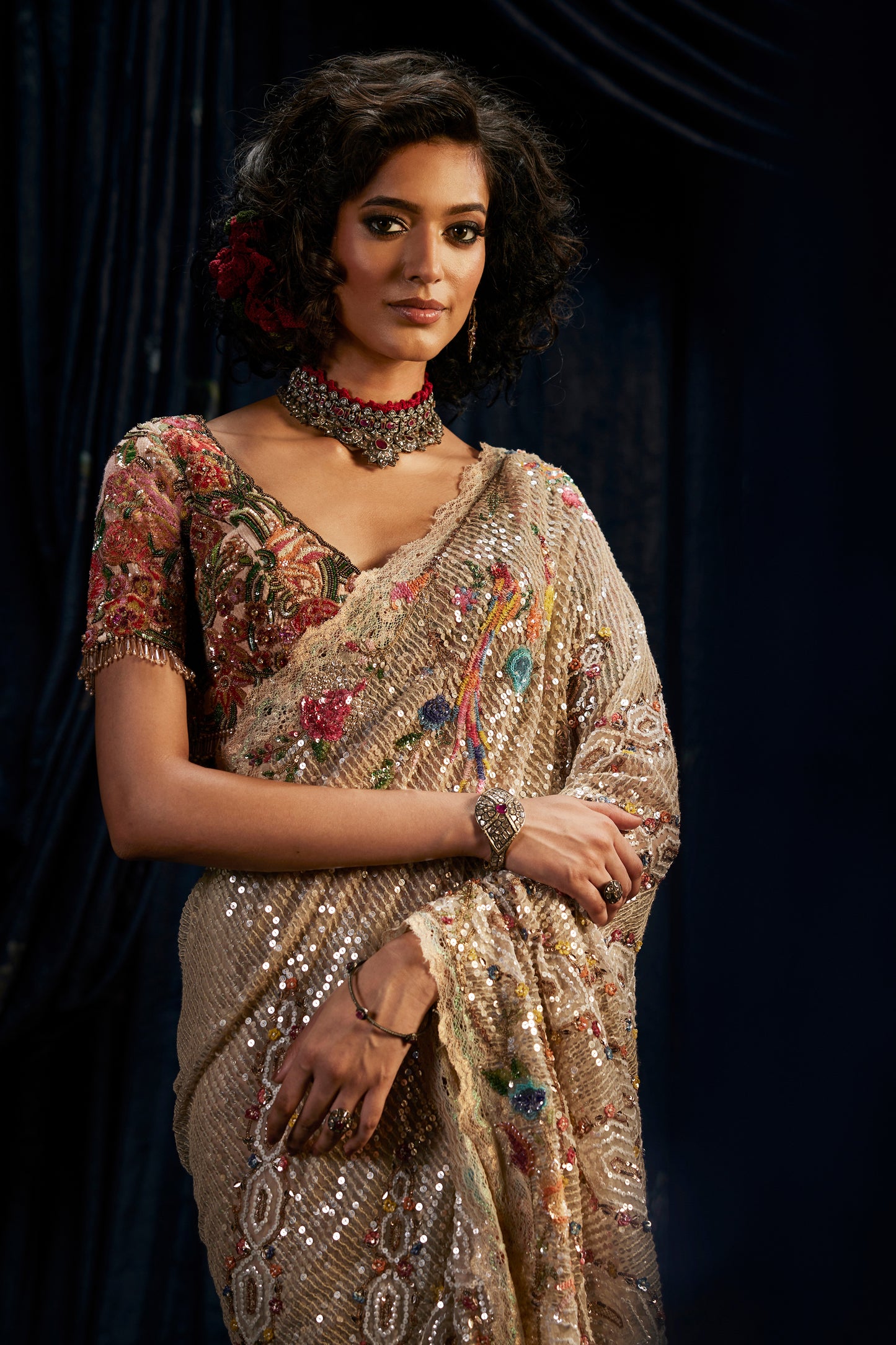 Champagne Hued "Potrait Of A Lady" Saree