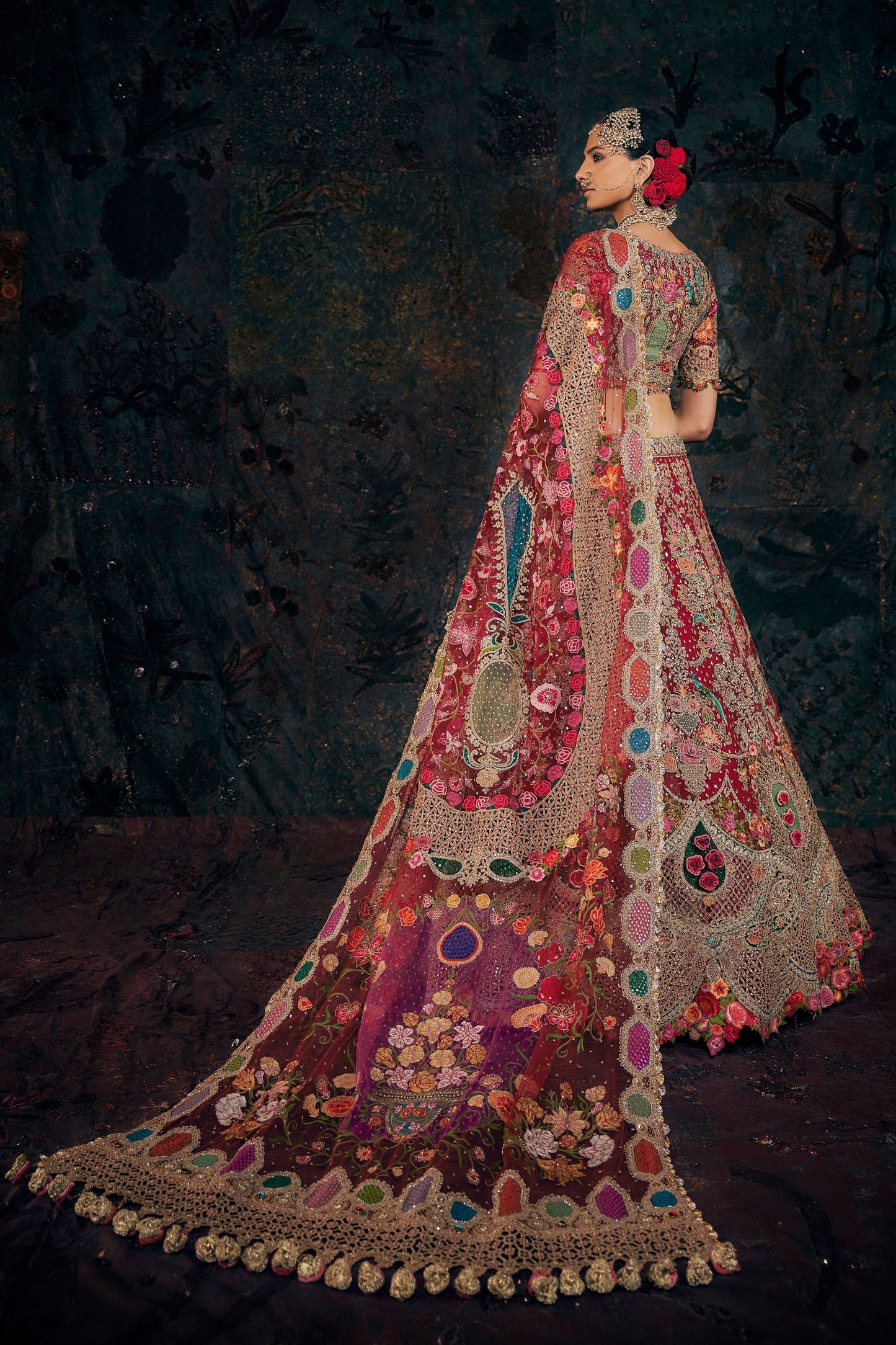 Scarlet Red Floral Lehenga