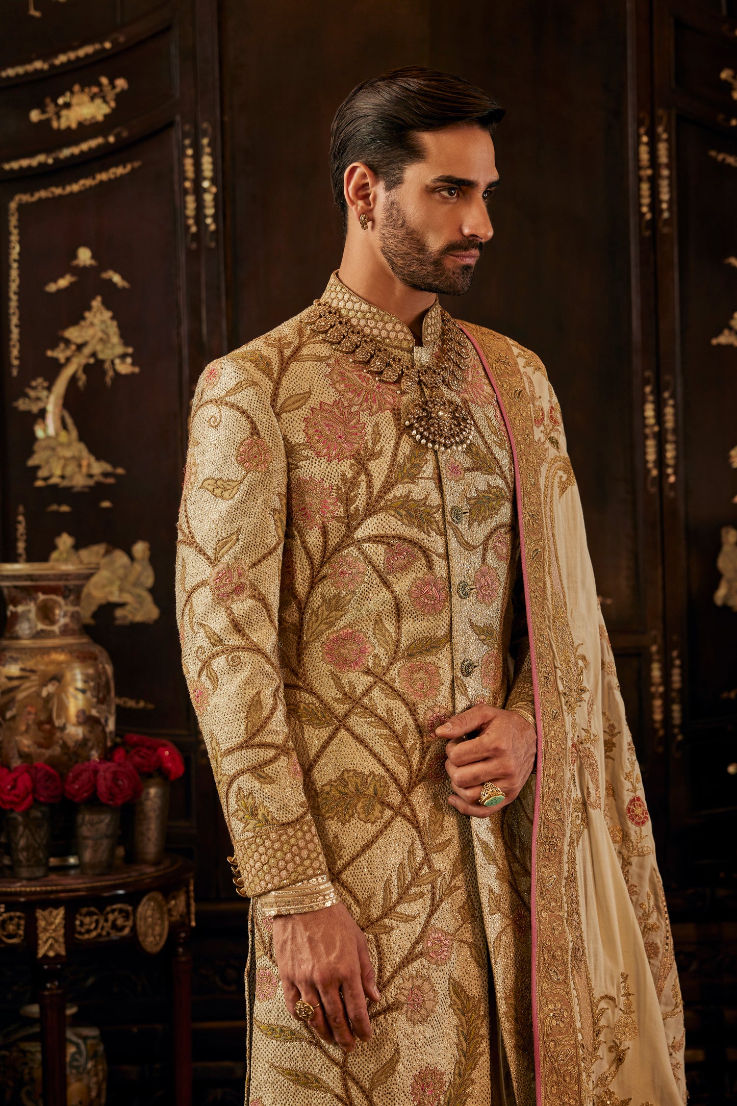 Ivory Floral Vine Sherwani