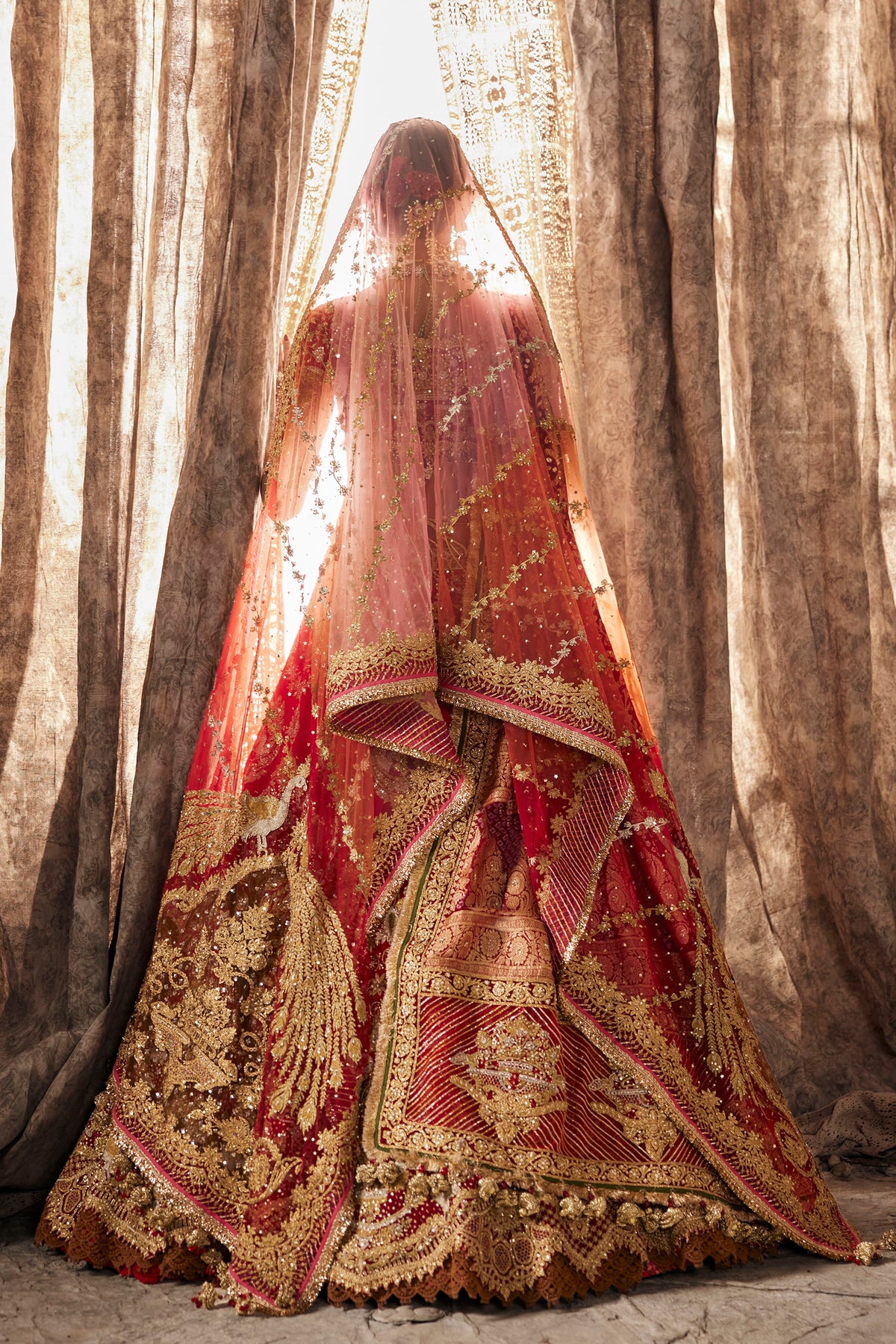 Red & Antique Gold Embroidered Lehenga