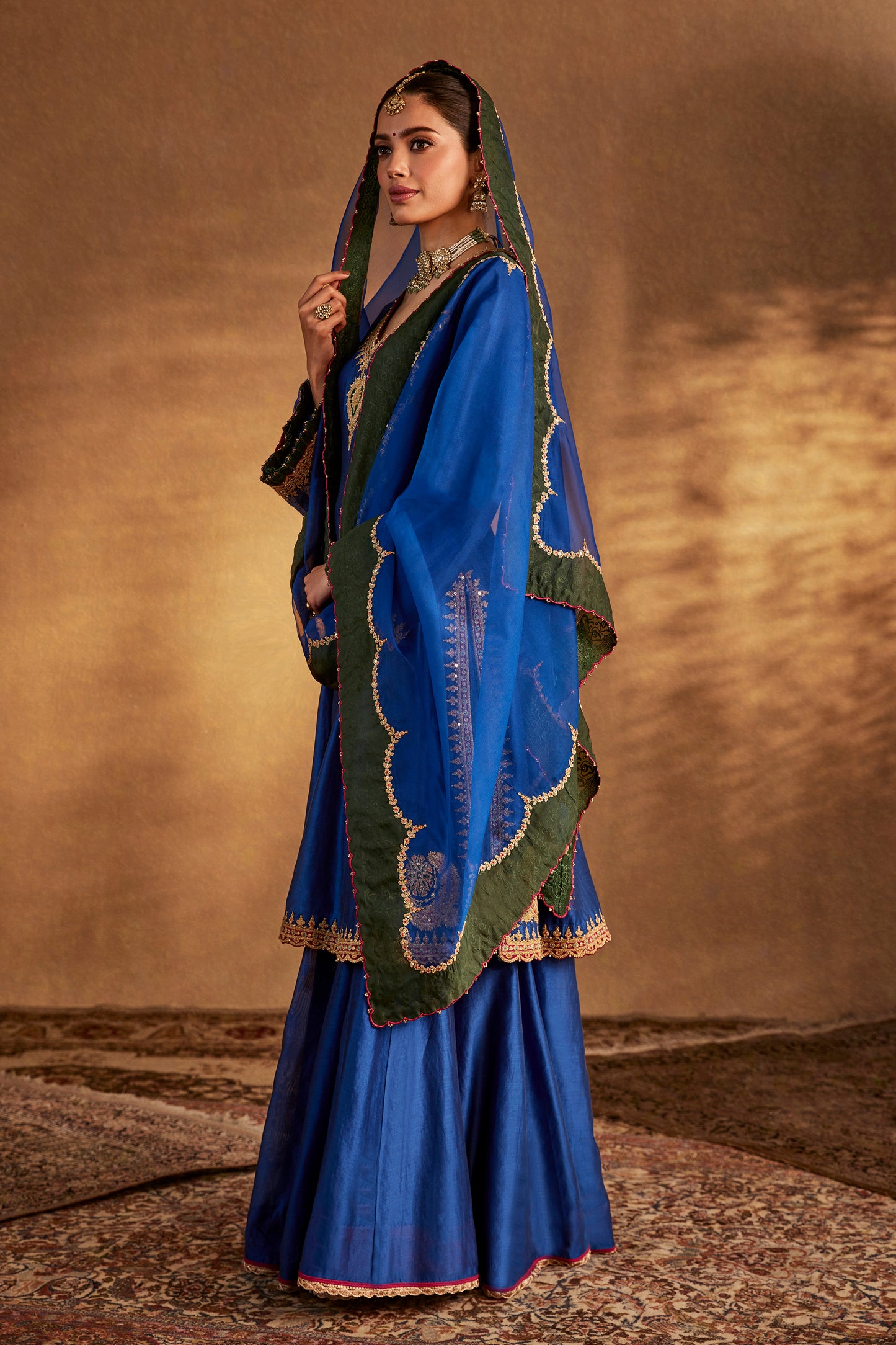 Deep Blue Silk Sharara Set