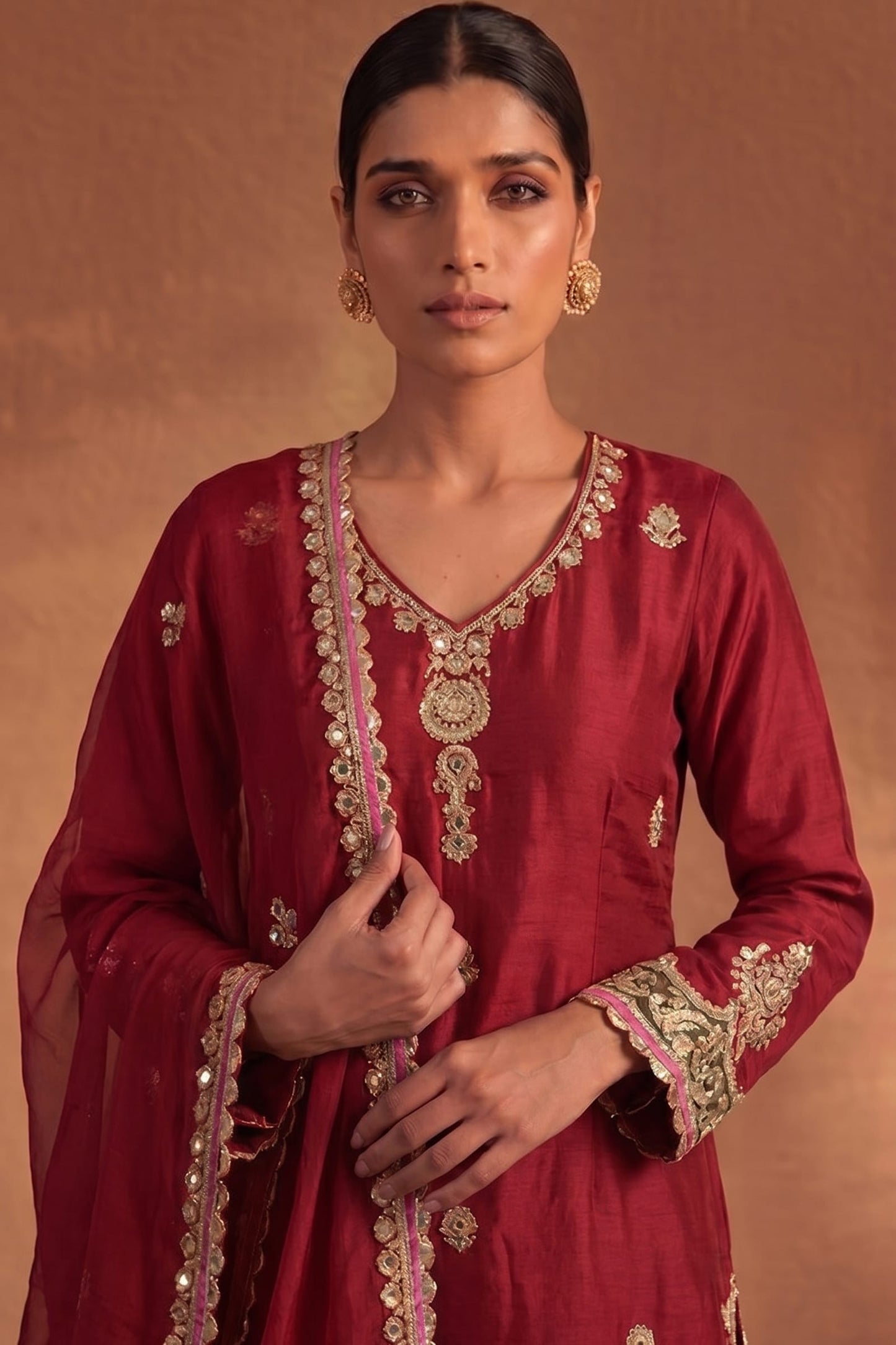 Deep Red Sharara Set
