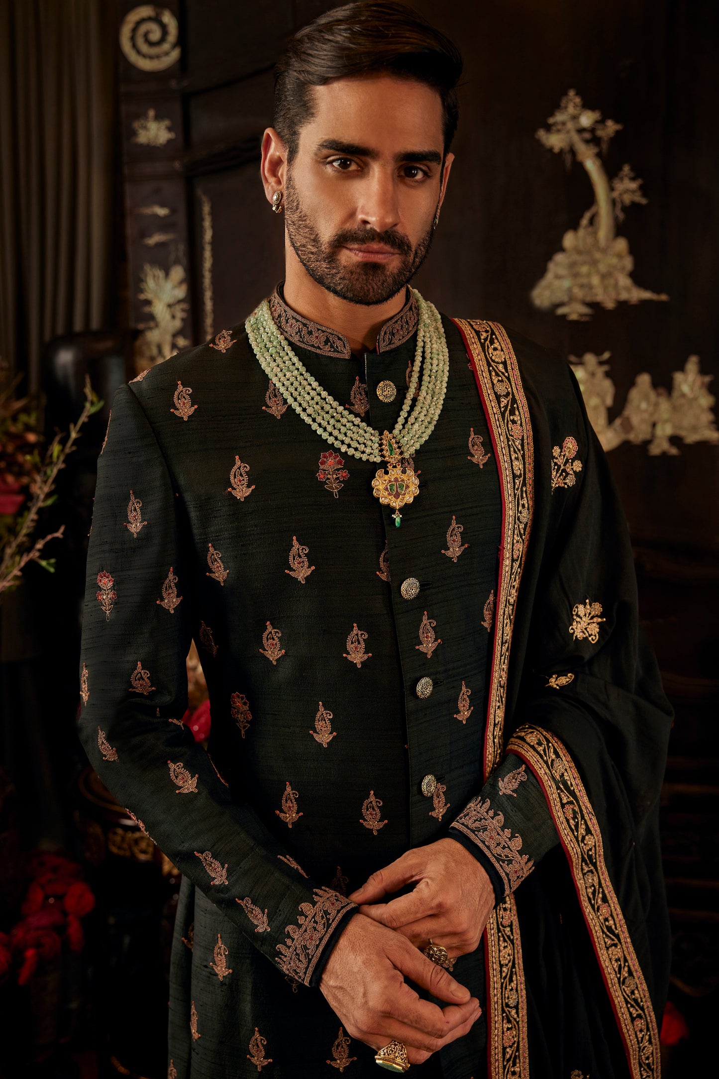 Inky Black Silk Sherwani