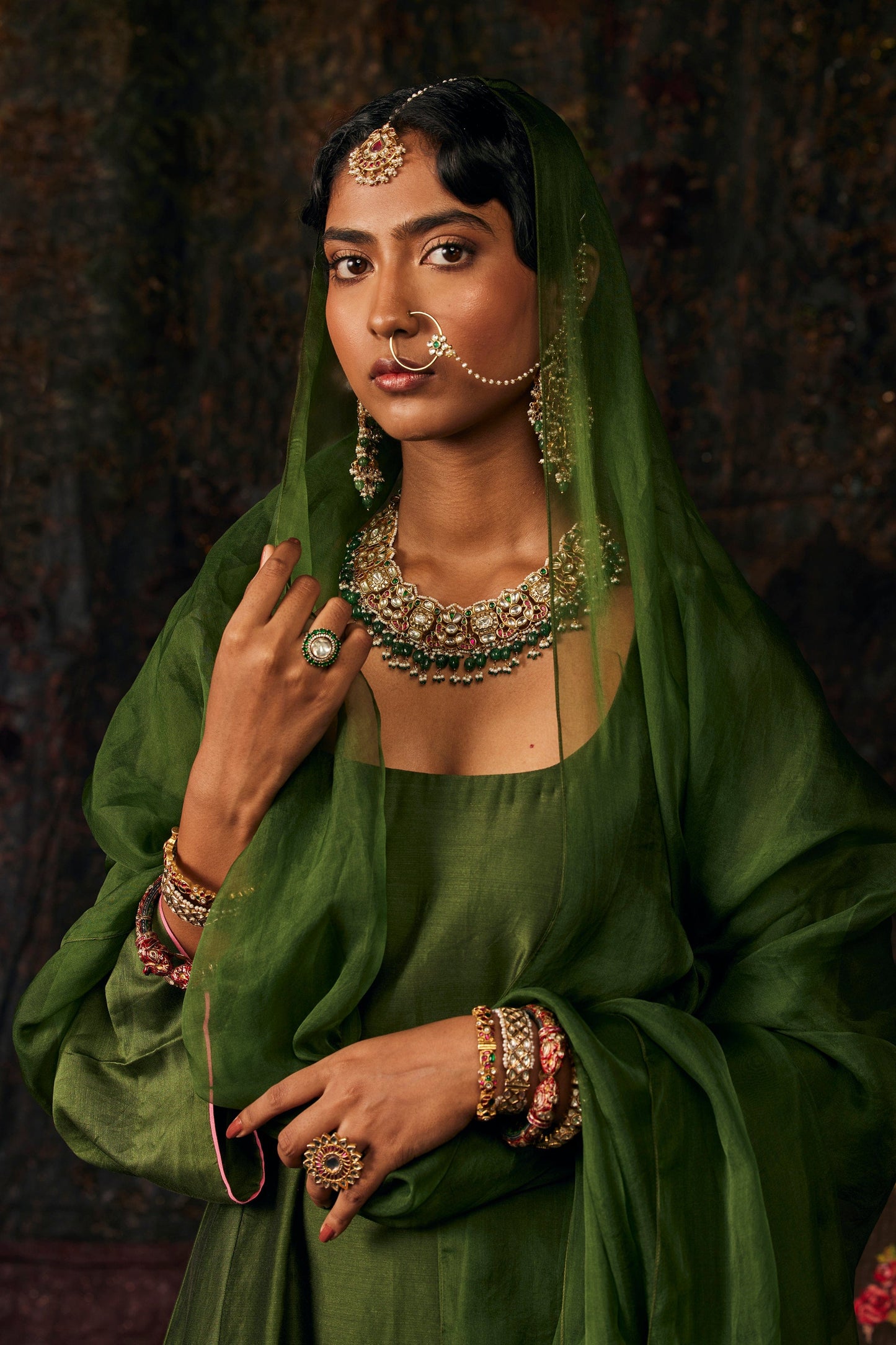 Deep-Green Silk Kalidar Kurta Set