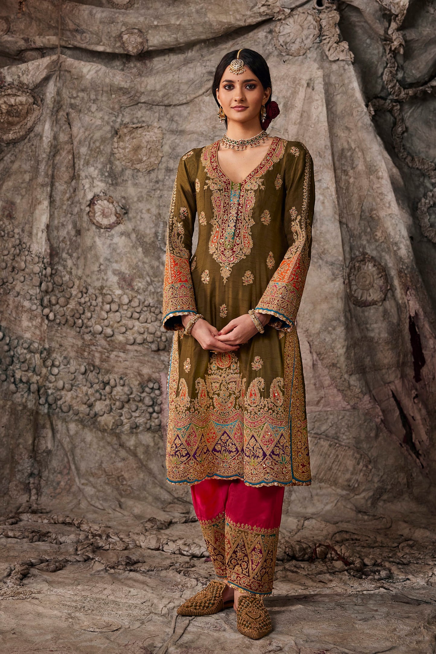 Deep Olive Green Embroidered Kurta Set