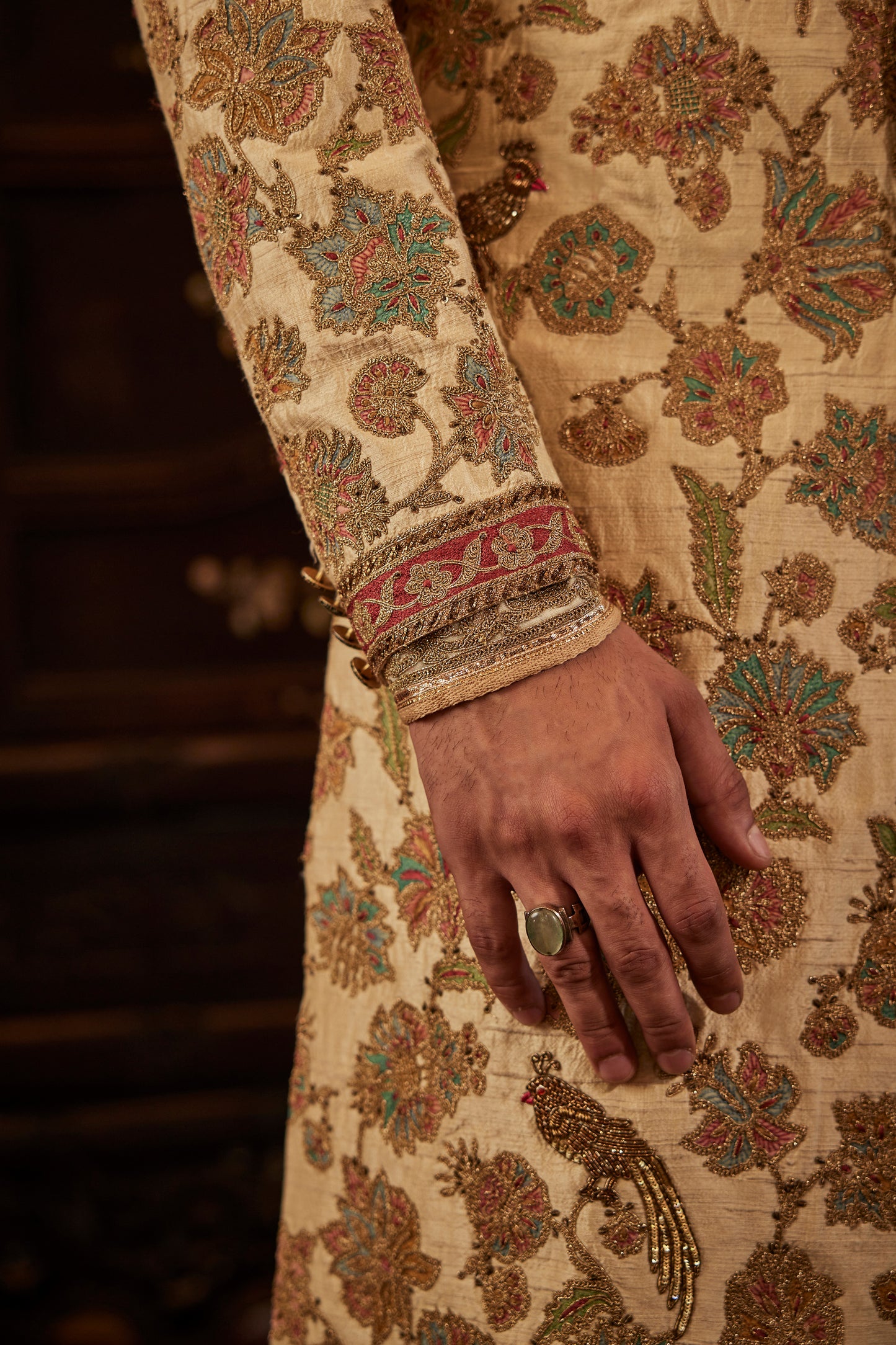 Pale Flora Ivory Sherwani