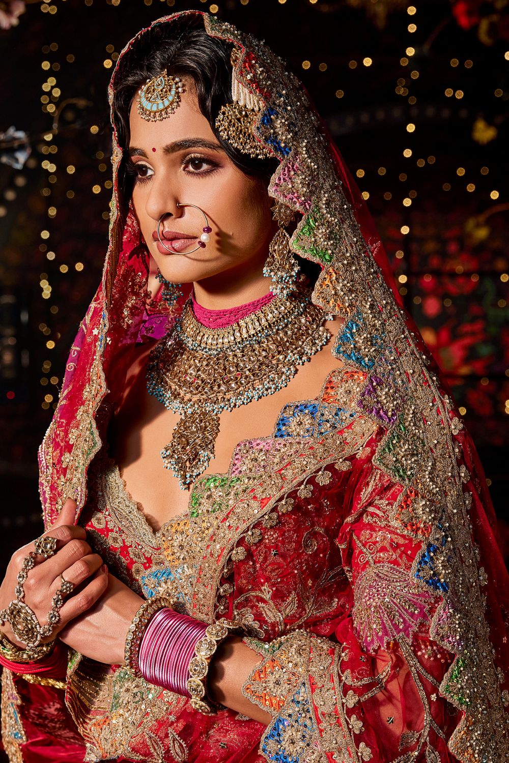 Deep Red  Seed Pearl Peacock Lehenga Set