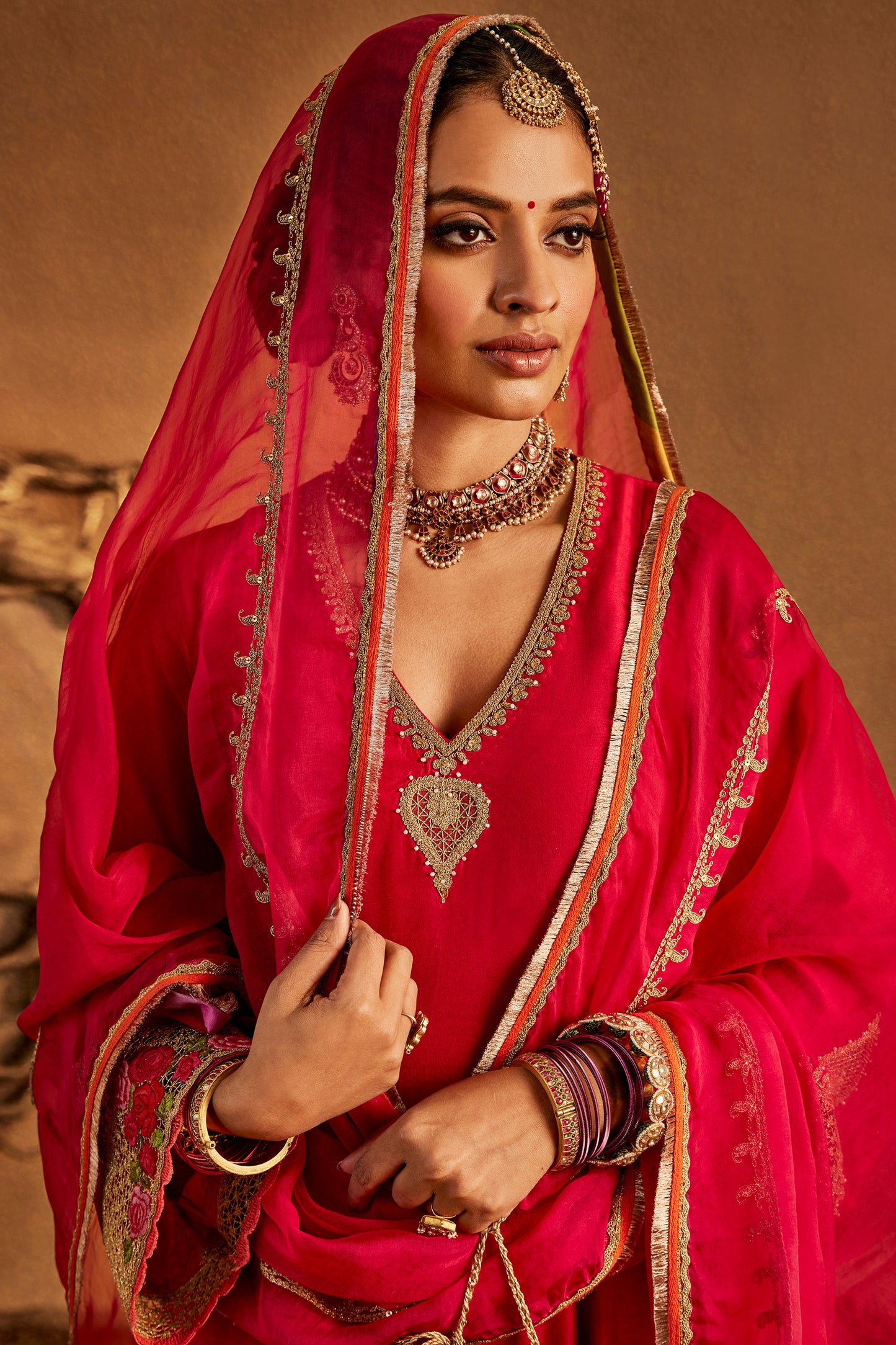 Deep Pink Mughal jaali Kurta Set