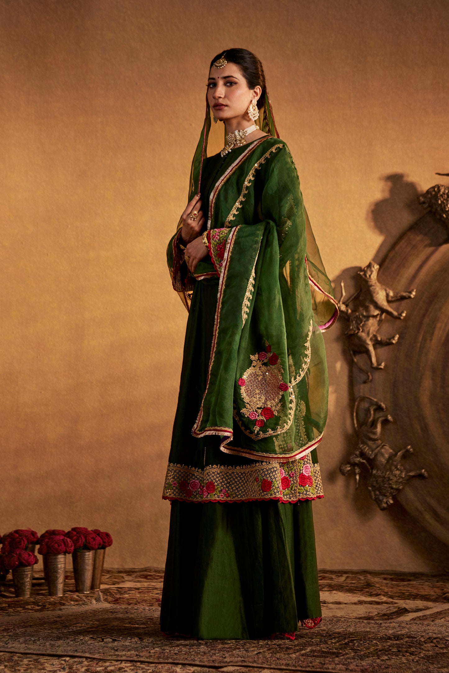 Green Mughal Jaali Kalidar Set