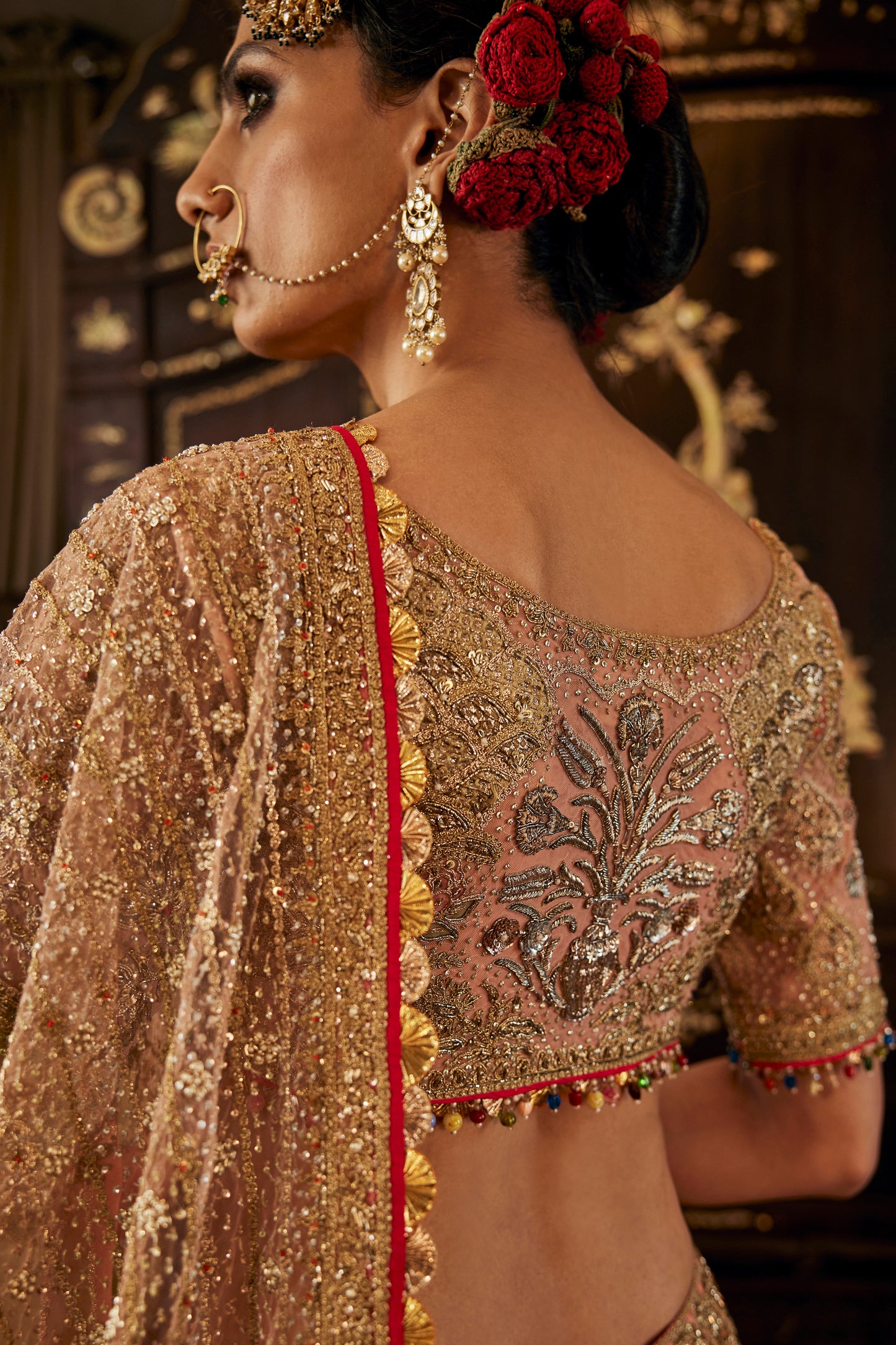 Peach Pink Peacock Lehenga