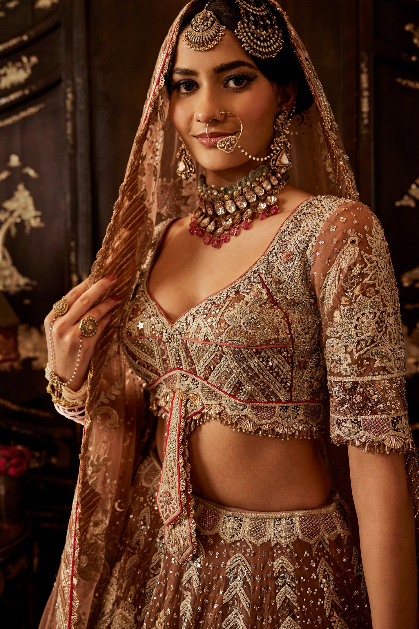 Ivory & Blush Floral Lehenga