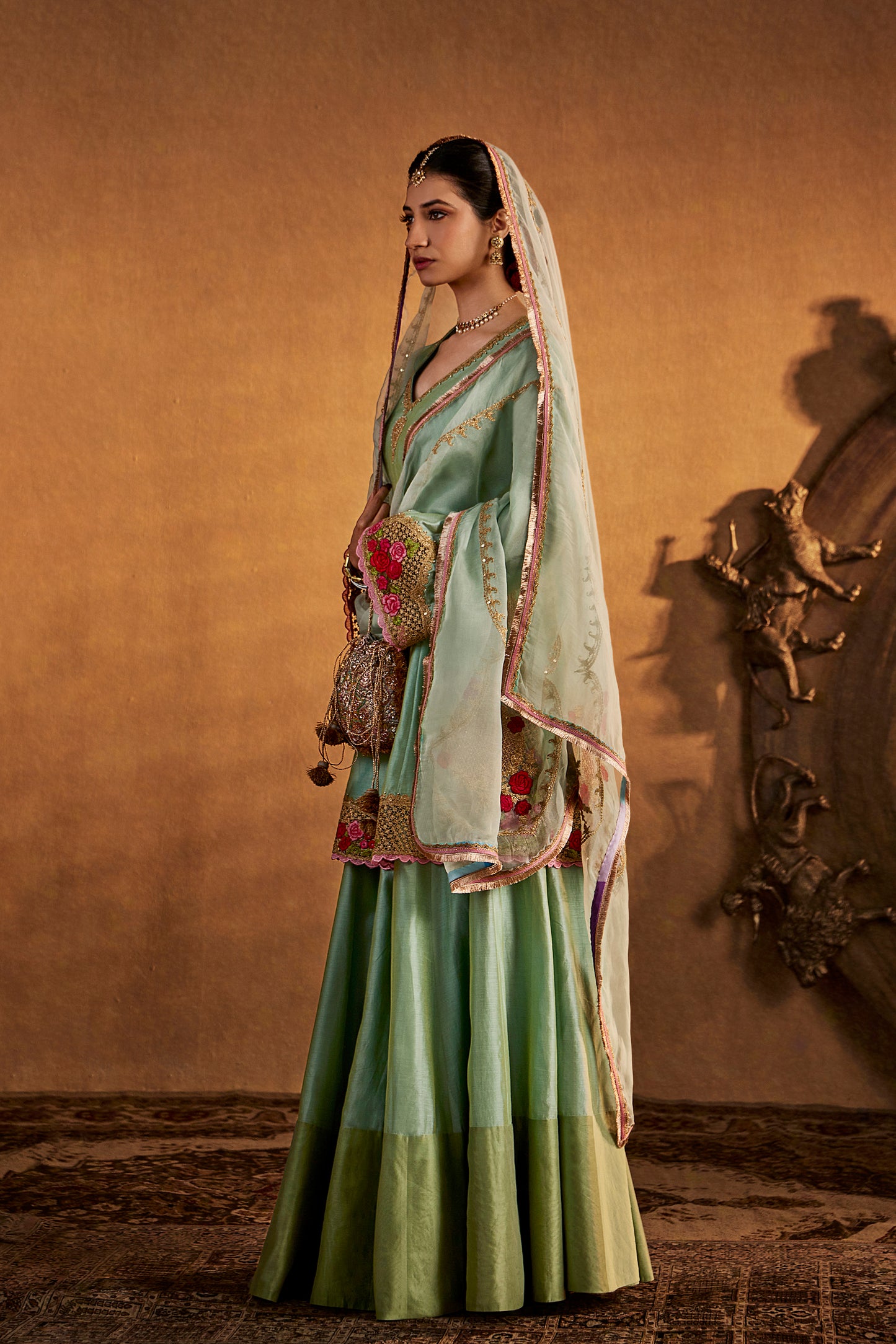 Aqua Blue Mughal Jaali Sharara Set