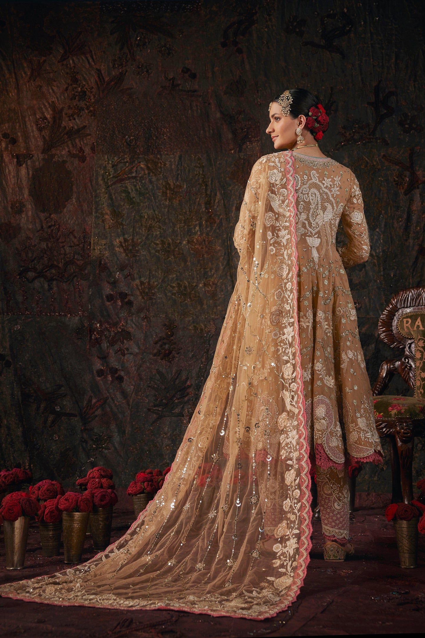 Earthy Beige Embroidered Kalidar Set