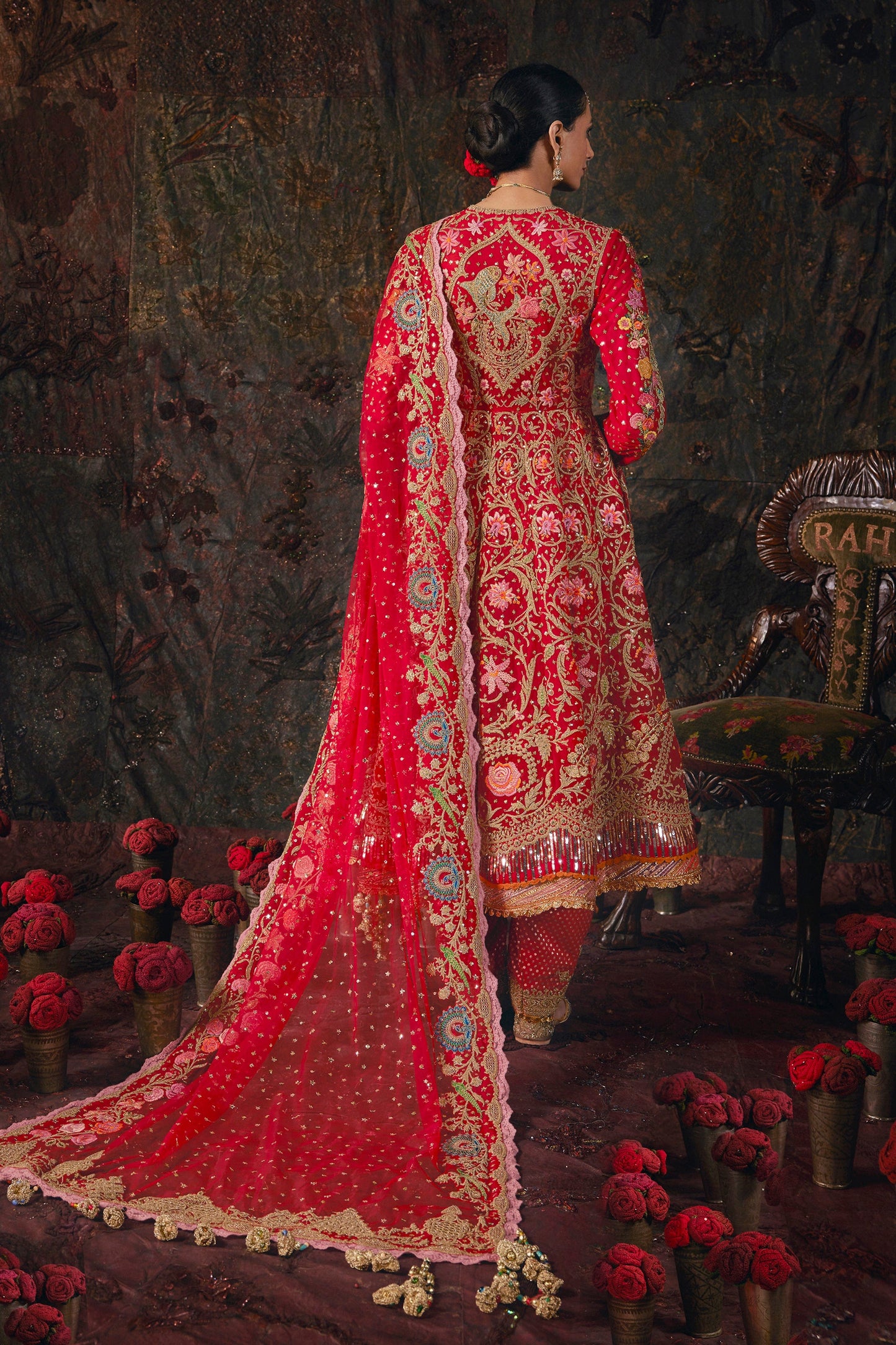 Deep Red Floral Kalidar Set