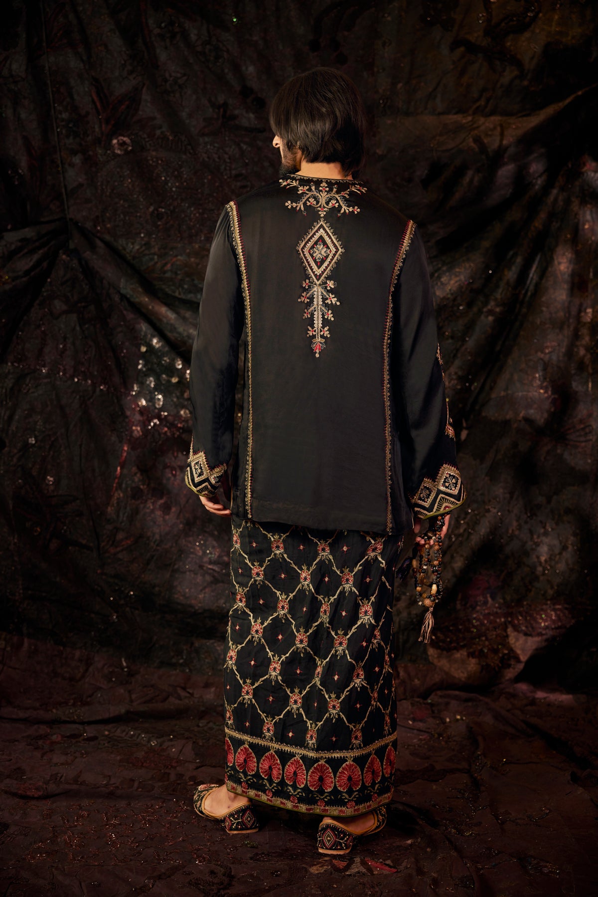 Black Silk Lungi Set
