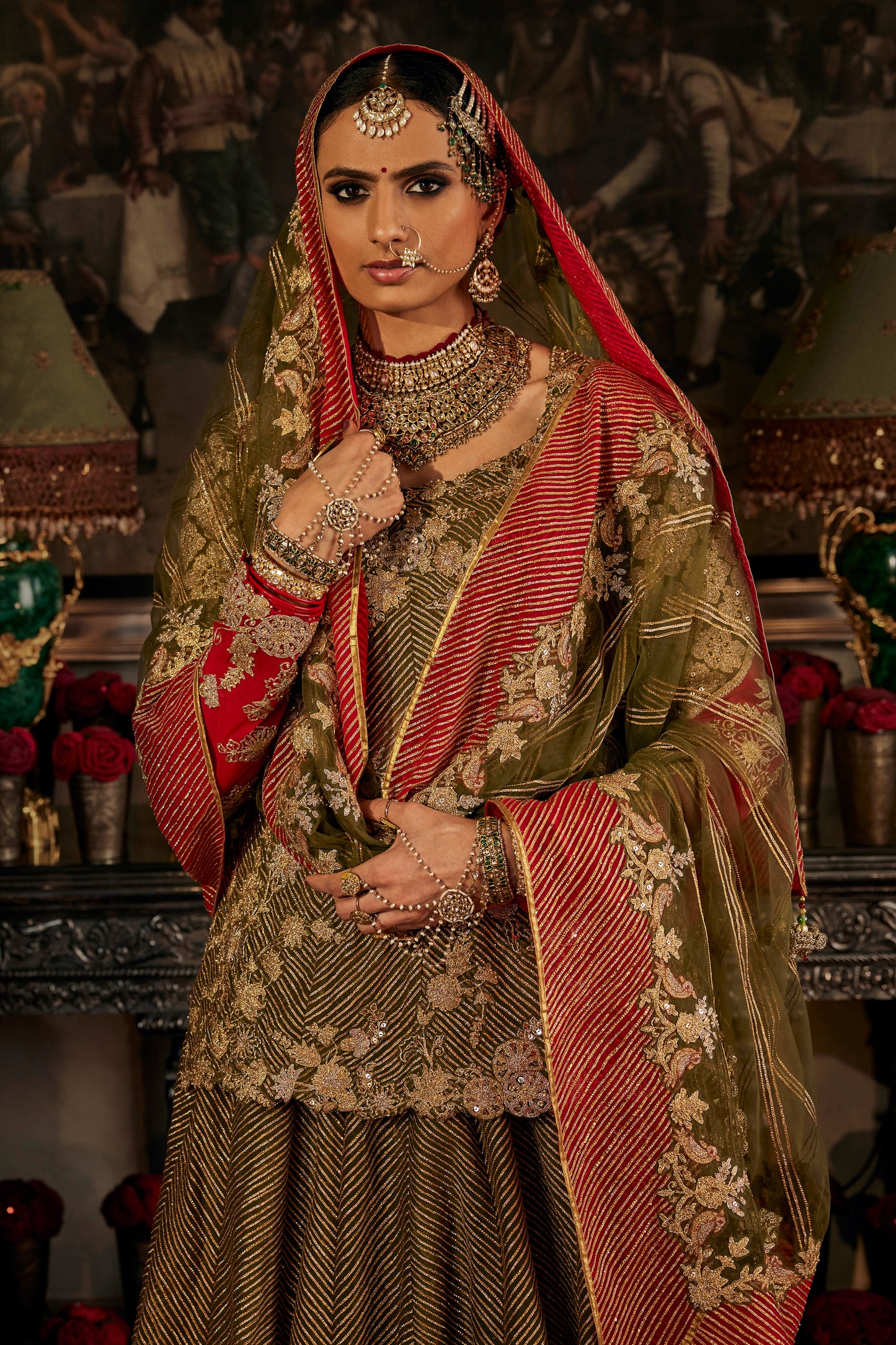Deep Earthy Green Tulle Kurti Lehenga