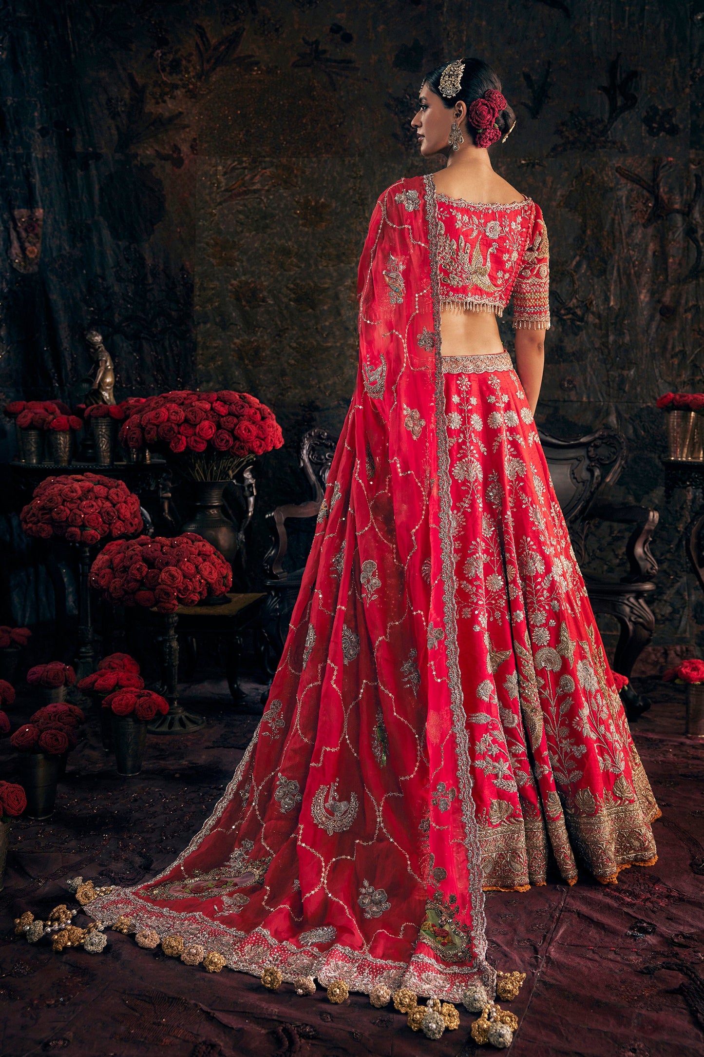 Scarlet Red Phoenix Lehenga