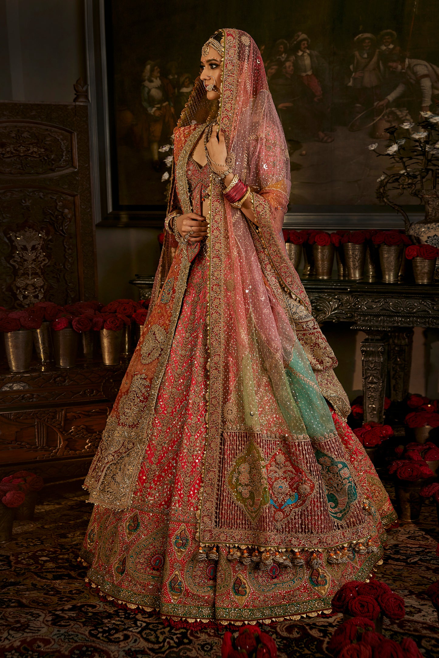Coral Inlay Lehenga