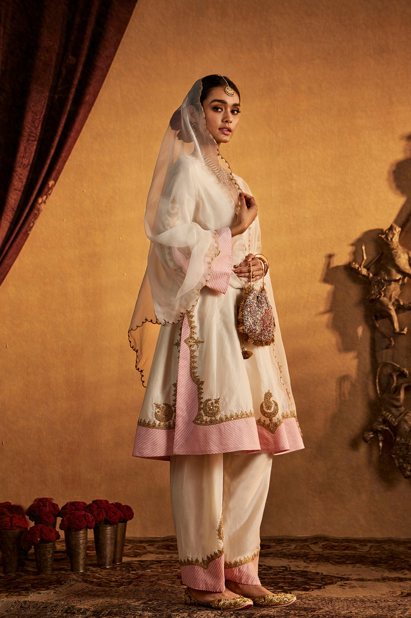 Ivory-Pink Kalidar Set