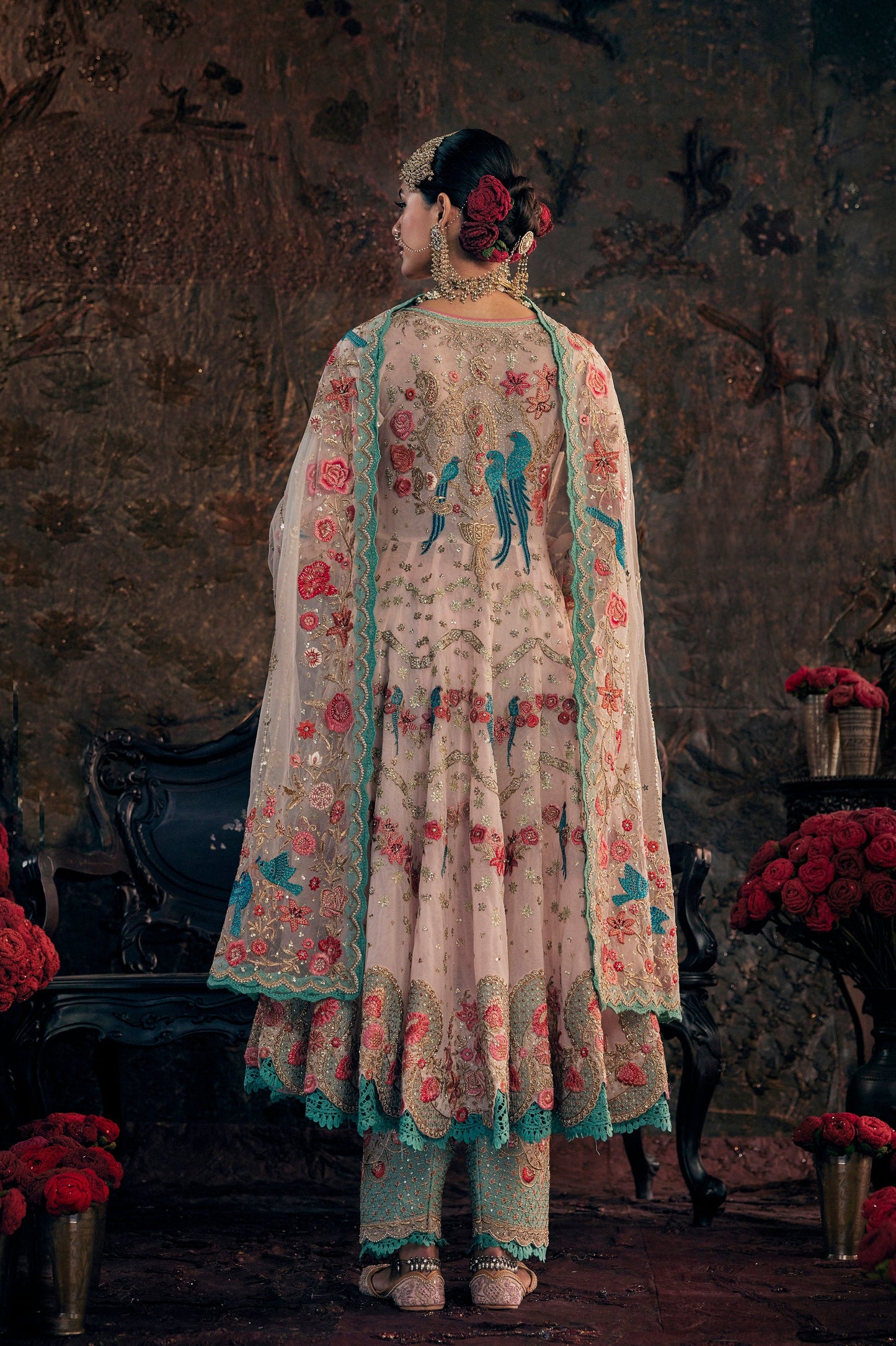 Pink Hued Embroidered Kalidar Set