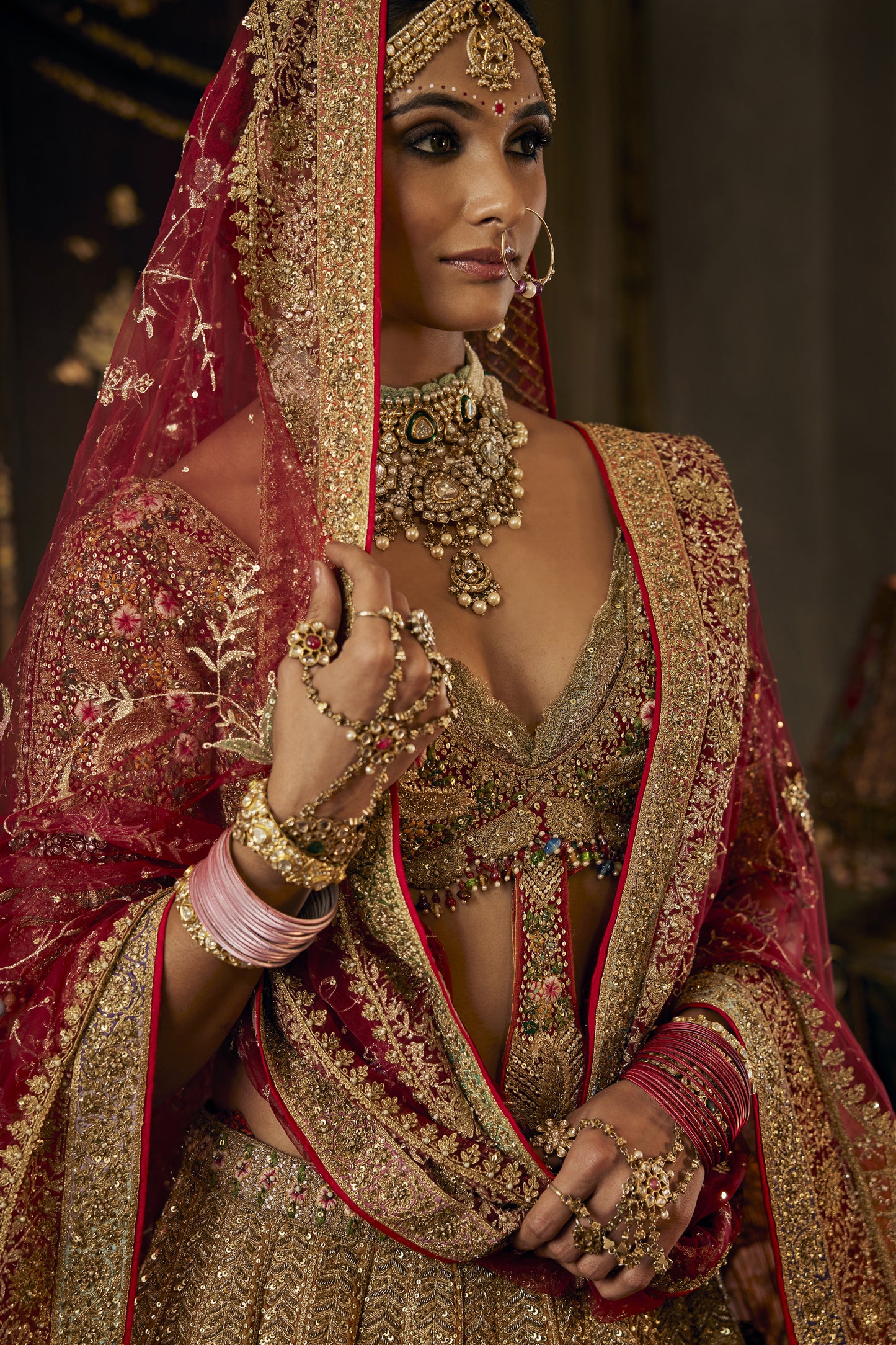 Deep Ruby Posy Lehenga