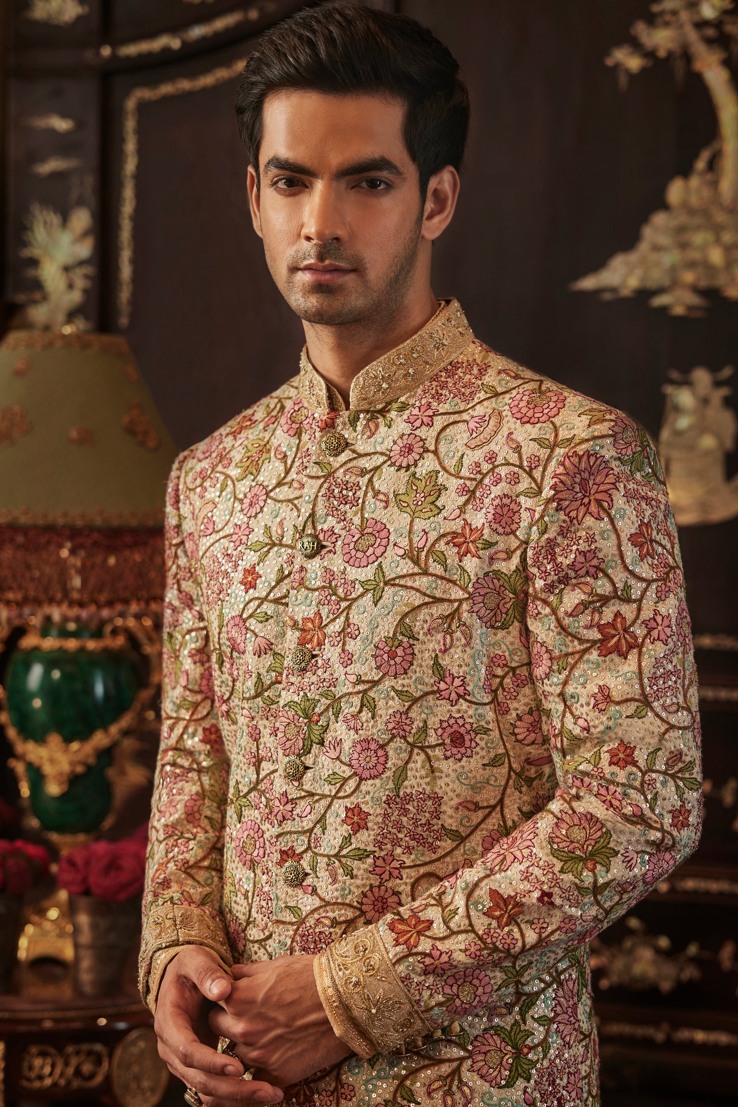 Ivory Sequin Encrusted Sherwani