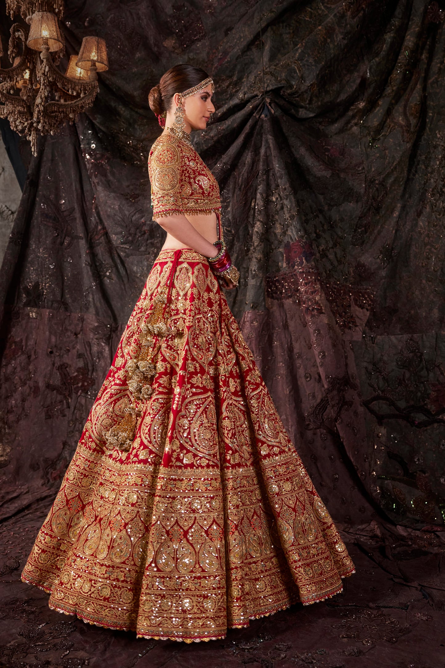 Deep Crimson Embroidered Georgette Lehenga