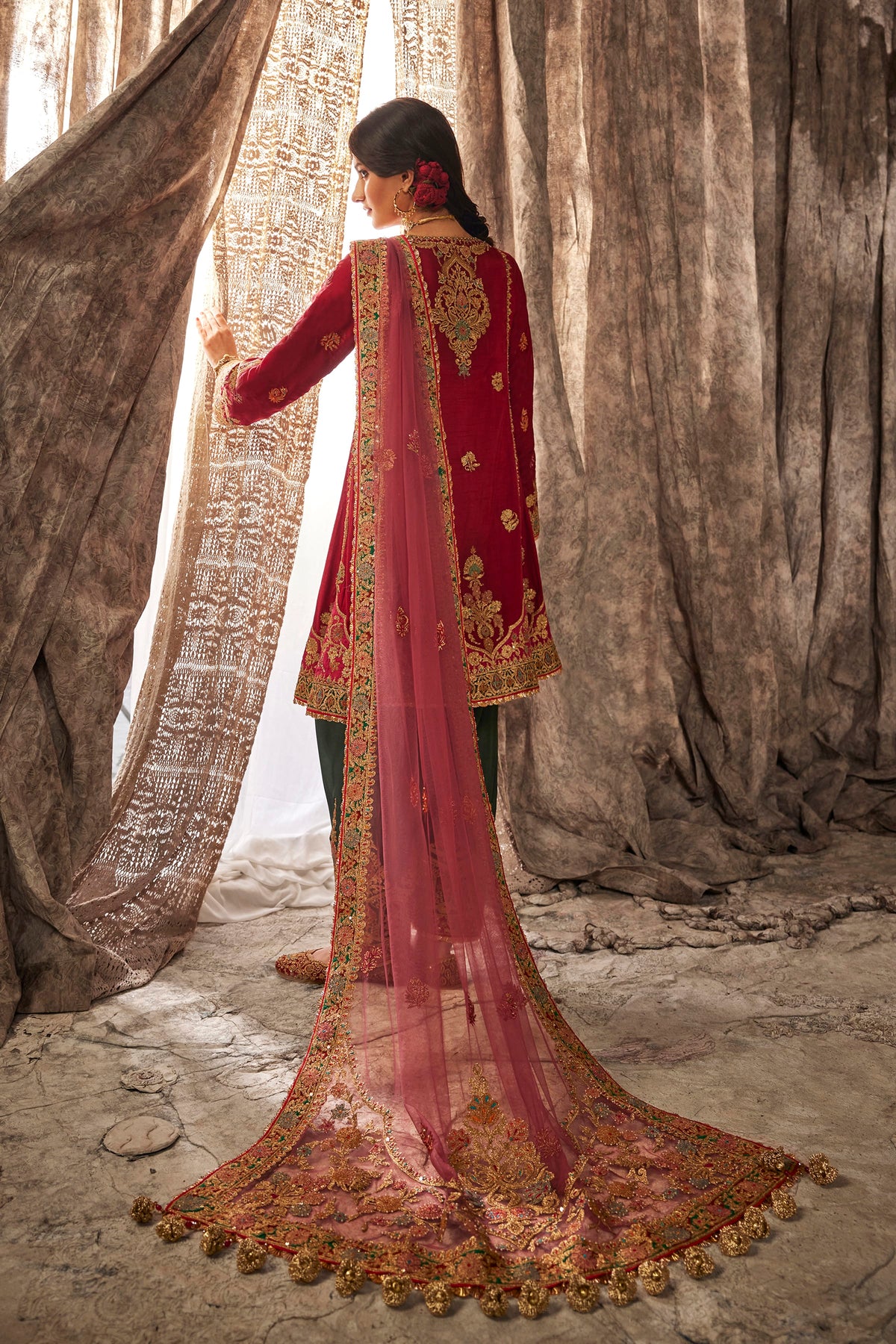 Earthy Red Embroidered Flared Kurta Set