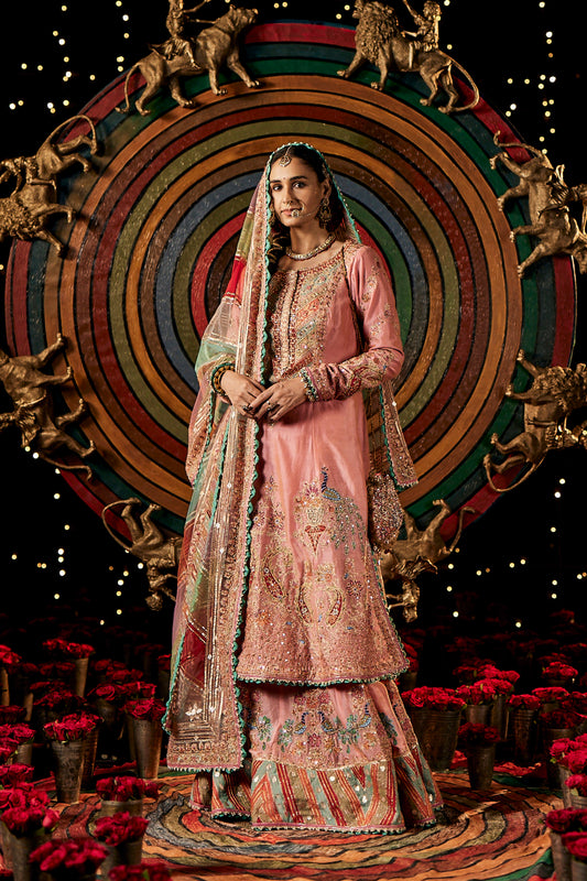 Pink Blended Silk Sharara Set