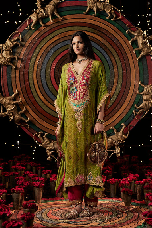 Green Bandhej Kaftan