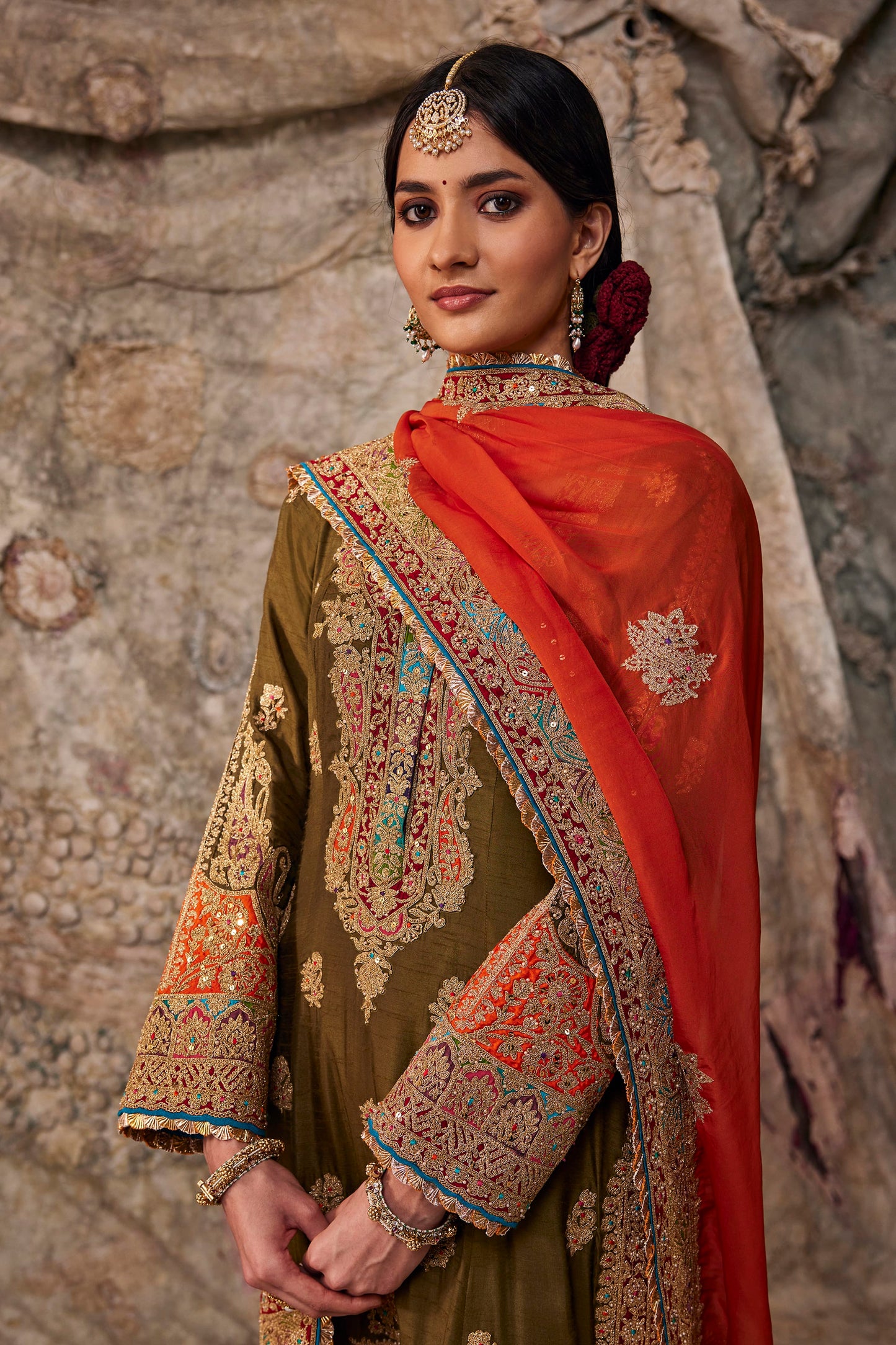 Deep Olive Green Embroidered Kurta Set