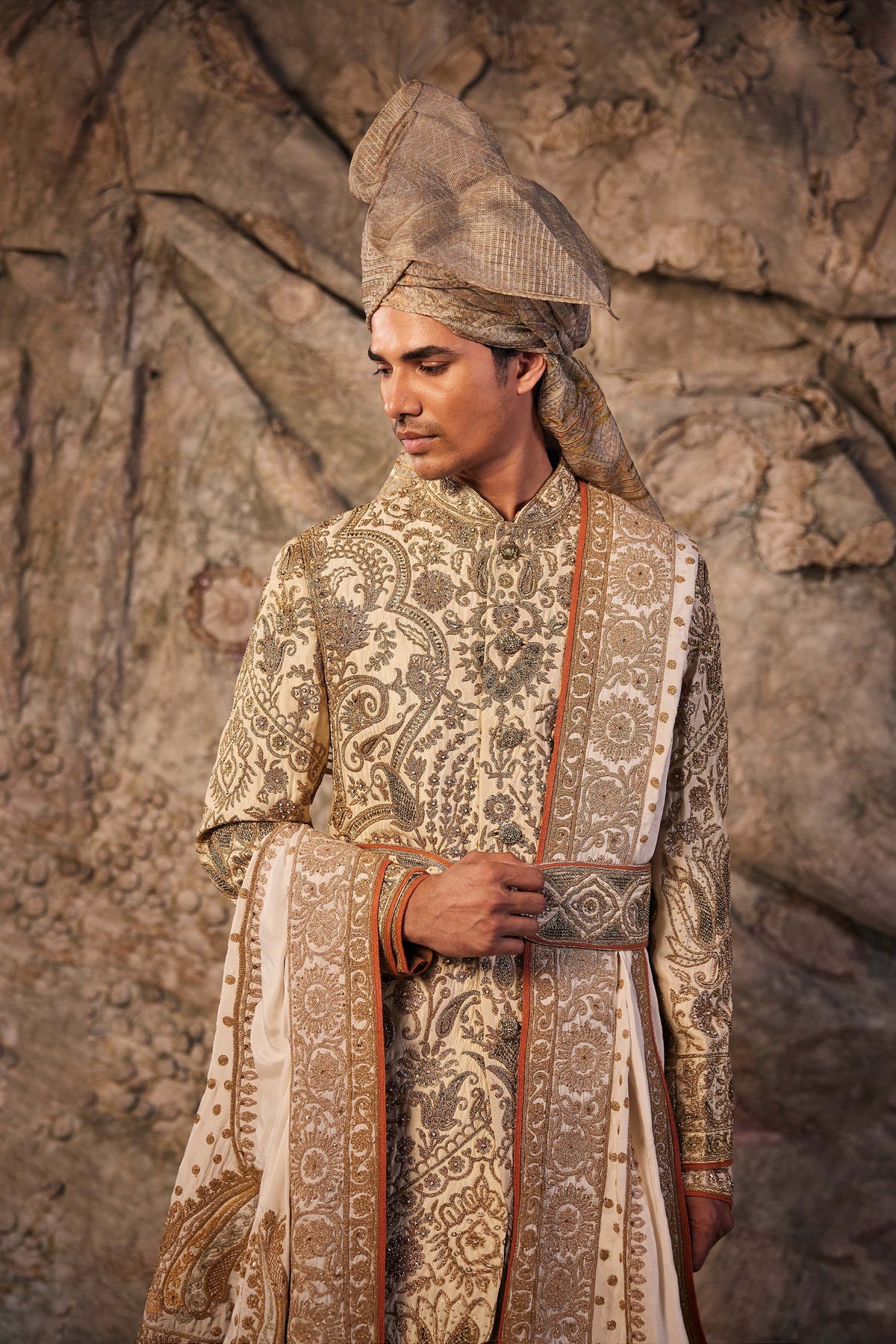 Ivory Floral Embroidered Sherwani