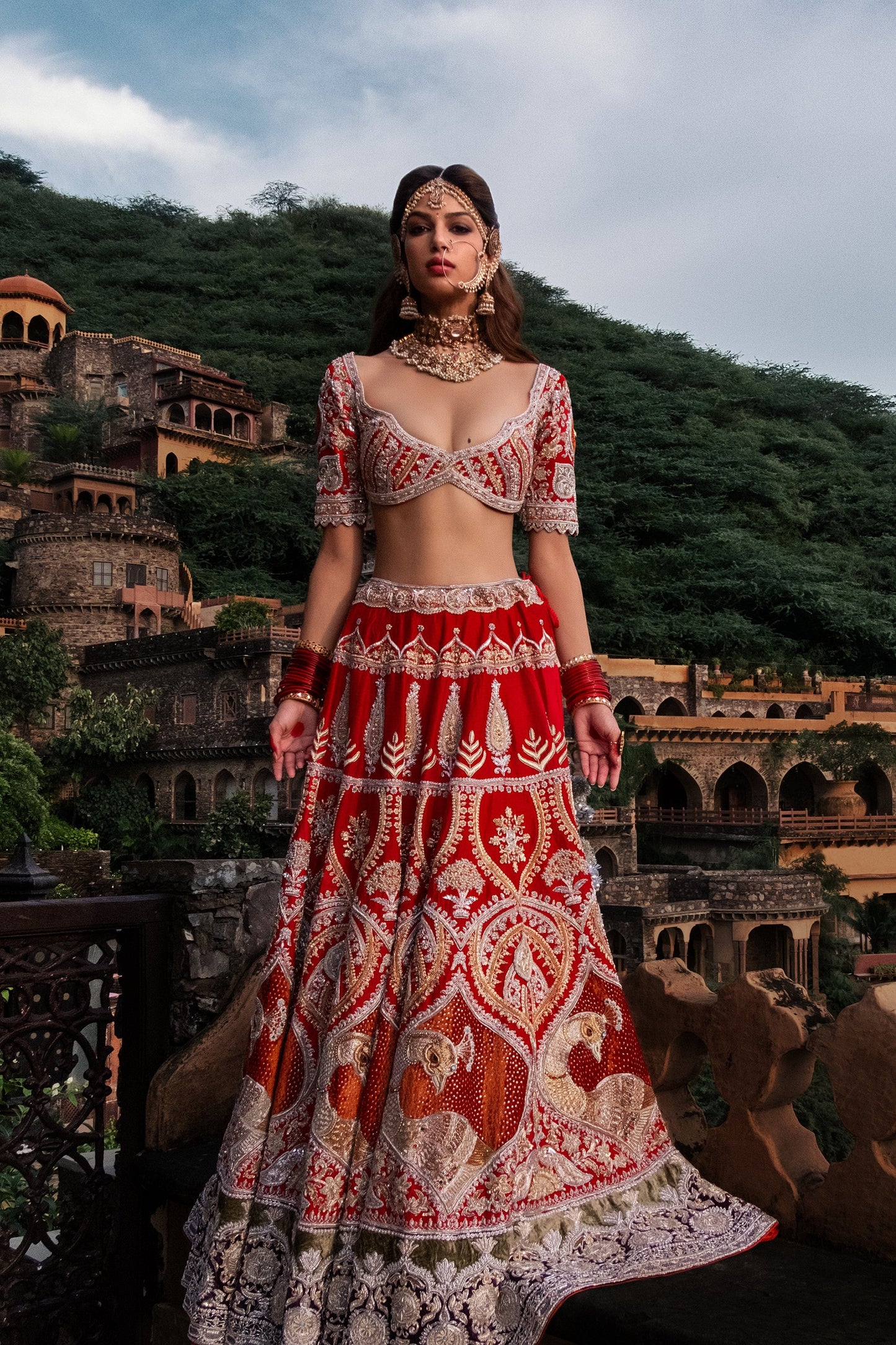 Deep Earthy Red Hued Silk Lehenga