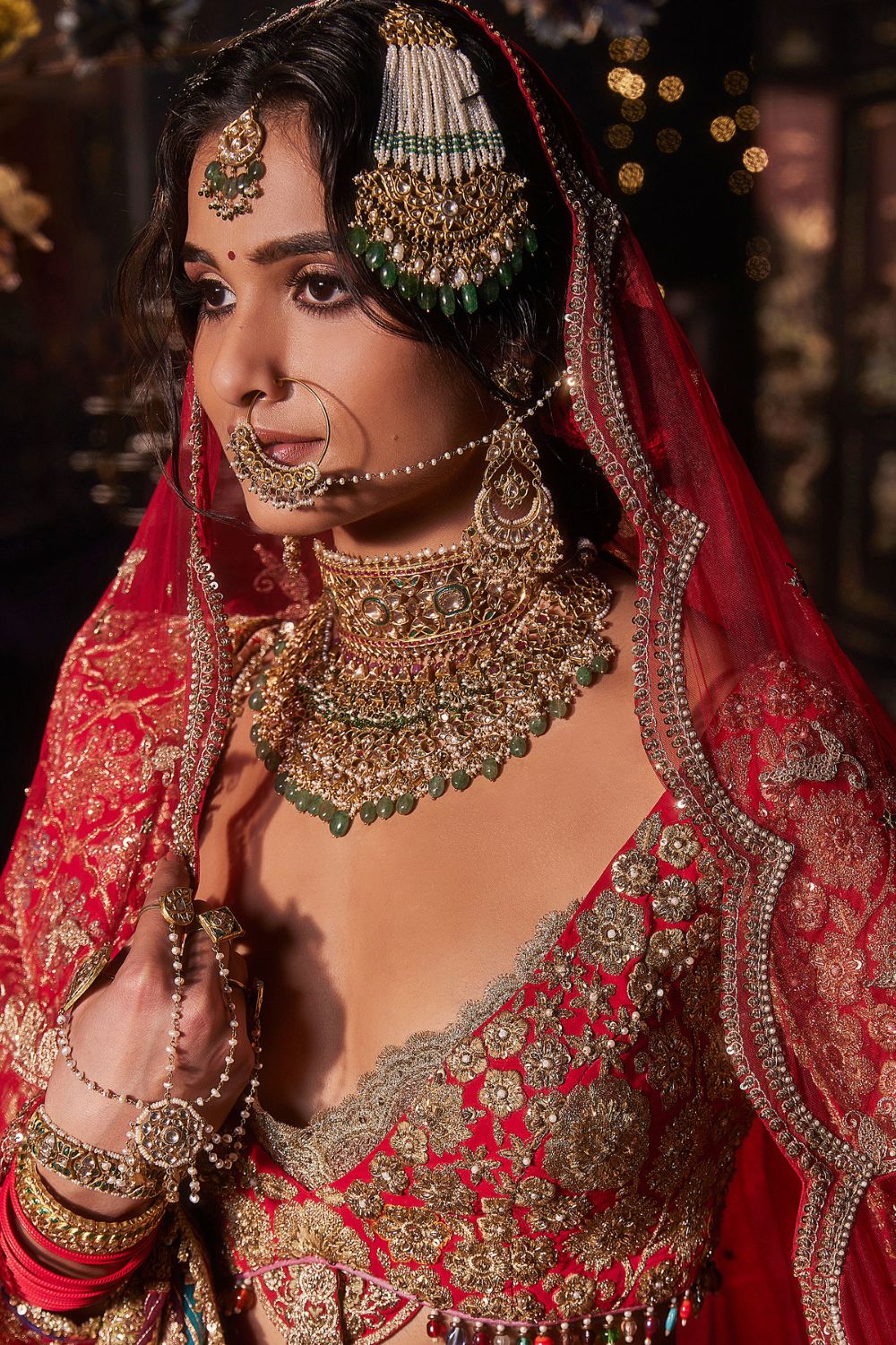 Deep Red Floral Lehenga Set
