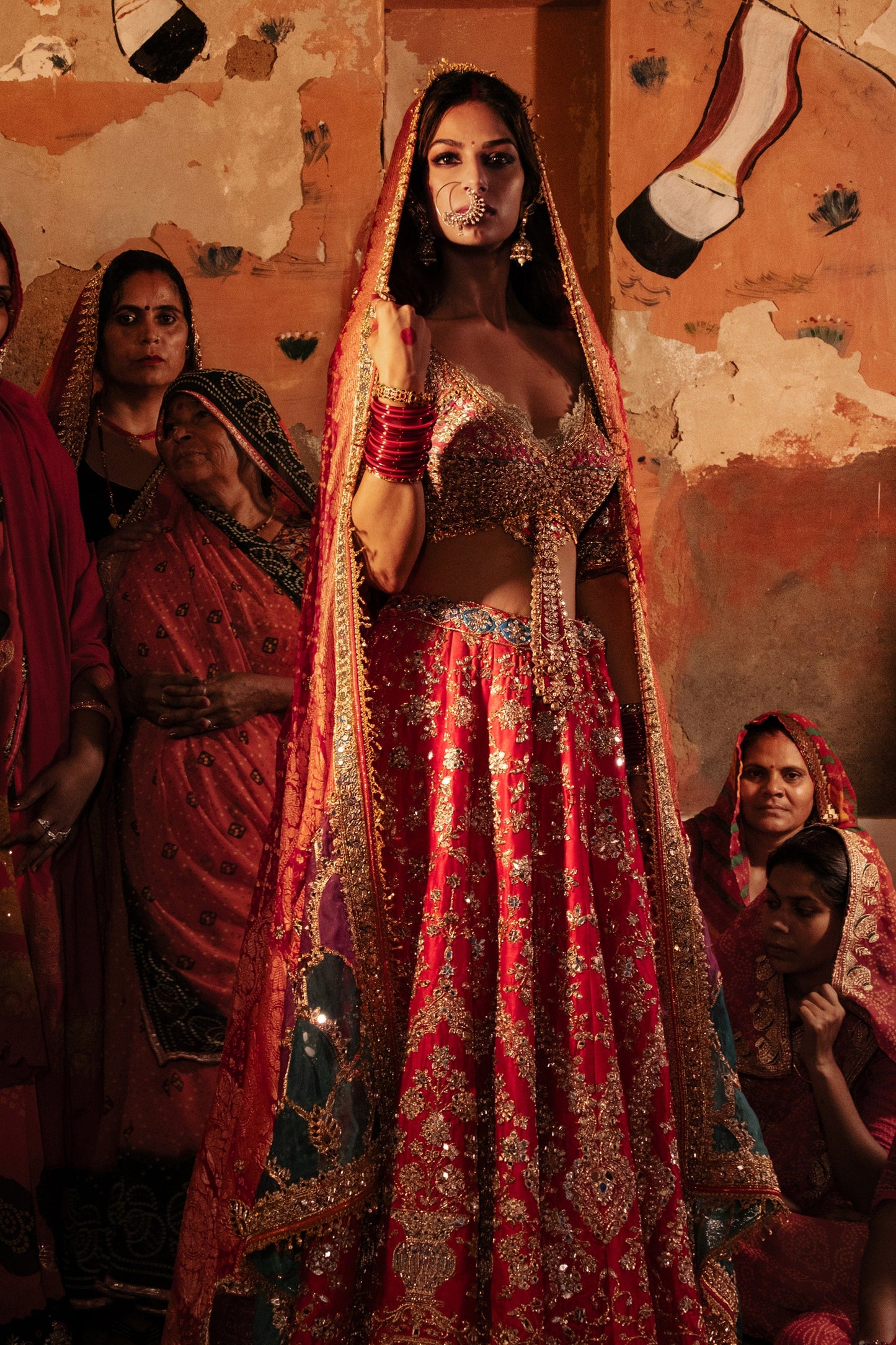 Deep Vermillion Red Silk Lehenga