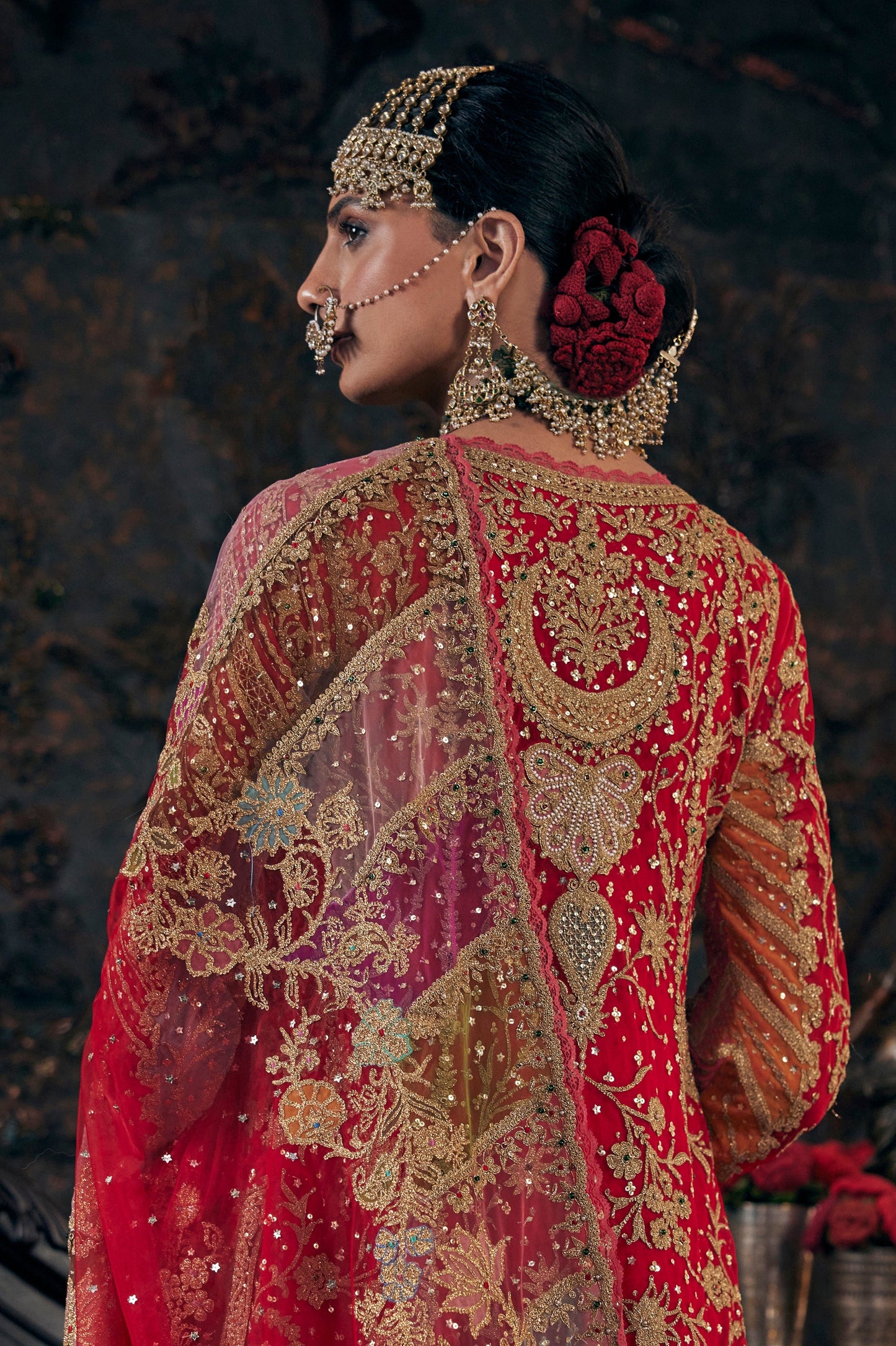 Vivid Red Embroidered Kalidar Set